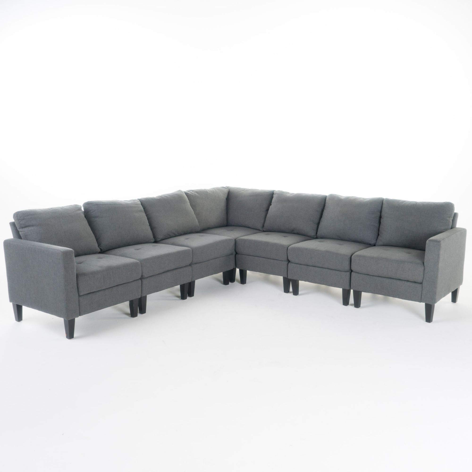 7-Piece Charcoal Gray Contemporary Tufted Sectional Sofa Set with Reversible Chaise, 35.5