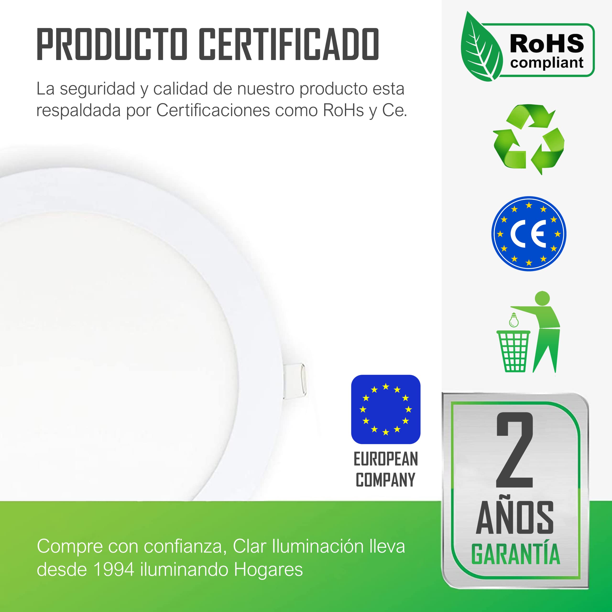CLAR HYBEC - 10 Pack Recessed LED Downlight, 20W 6000K Cool White, 220mm Interior Ceiling Light, Energy Saving Dimmable Spotlights for Home, Kitchen, Bathroom, and Office Lighting
