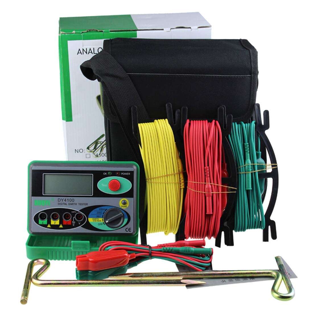 DY4100 Digital Earth Ground Resistance Tester Meter 0.01Ω-2000Ω with LCD Display - Professional Soil Resistivity Measurement Tool for Electricians, Engineers & DIY Projects - Perfect for Home Wiring, Industrial Equipment & Solar Panel Grounding Systems