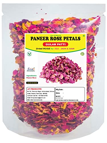 3V PRODUCTS Sun Dried Rose Petals 100g | Edible Gulab Patti for Herbal Tea, Cooking & DIY Beauty - Perfect for Rose Water, Skin Care & Hair Treatments - Natural Floral Ingredient for Baking, Aromatherapy & Home Spa