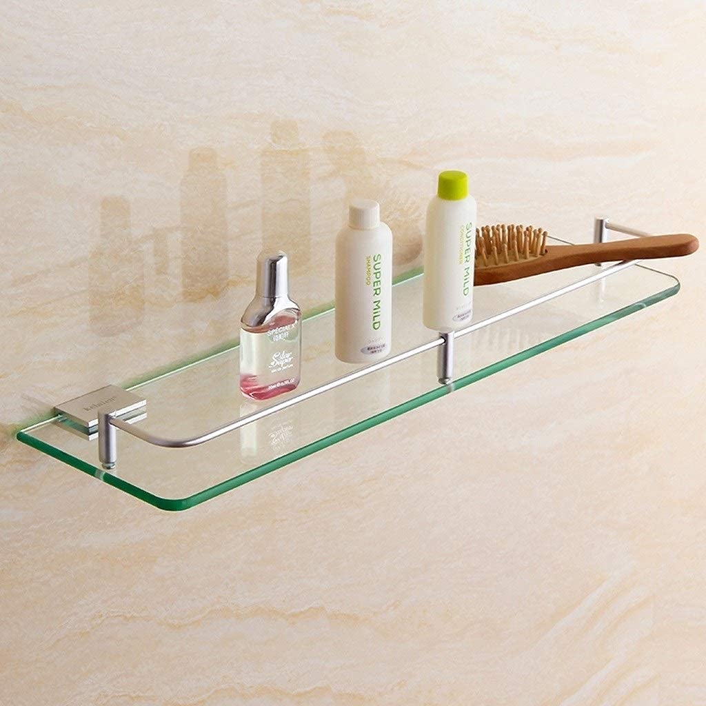 Aluminum Bathroom Shelf - Space-Saving Single Layer Glass Storage Stand for Shower & Vanity Organization (50cm, Square) - Perfect for Small Bathrooms, Apartments & Dorm Rooms