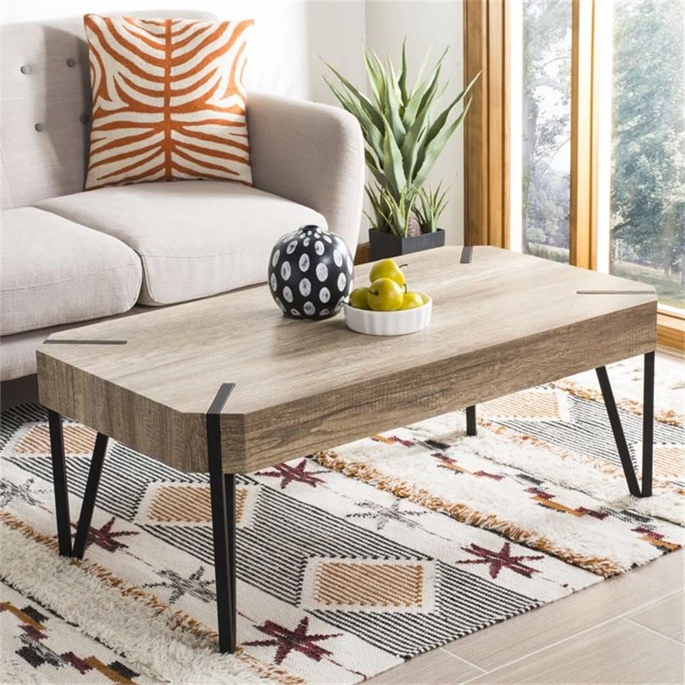 Safavieh Home Liann Rustic Brown & Black Glass Top Coffee Table - Modern Living Room Furniture for Small Spaces & Apartments