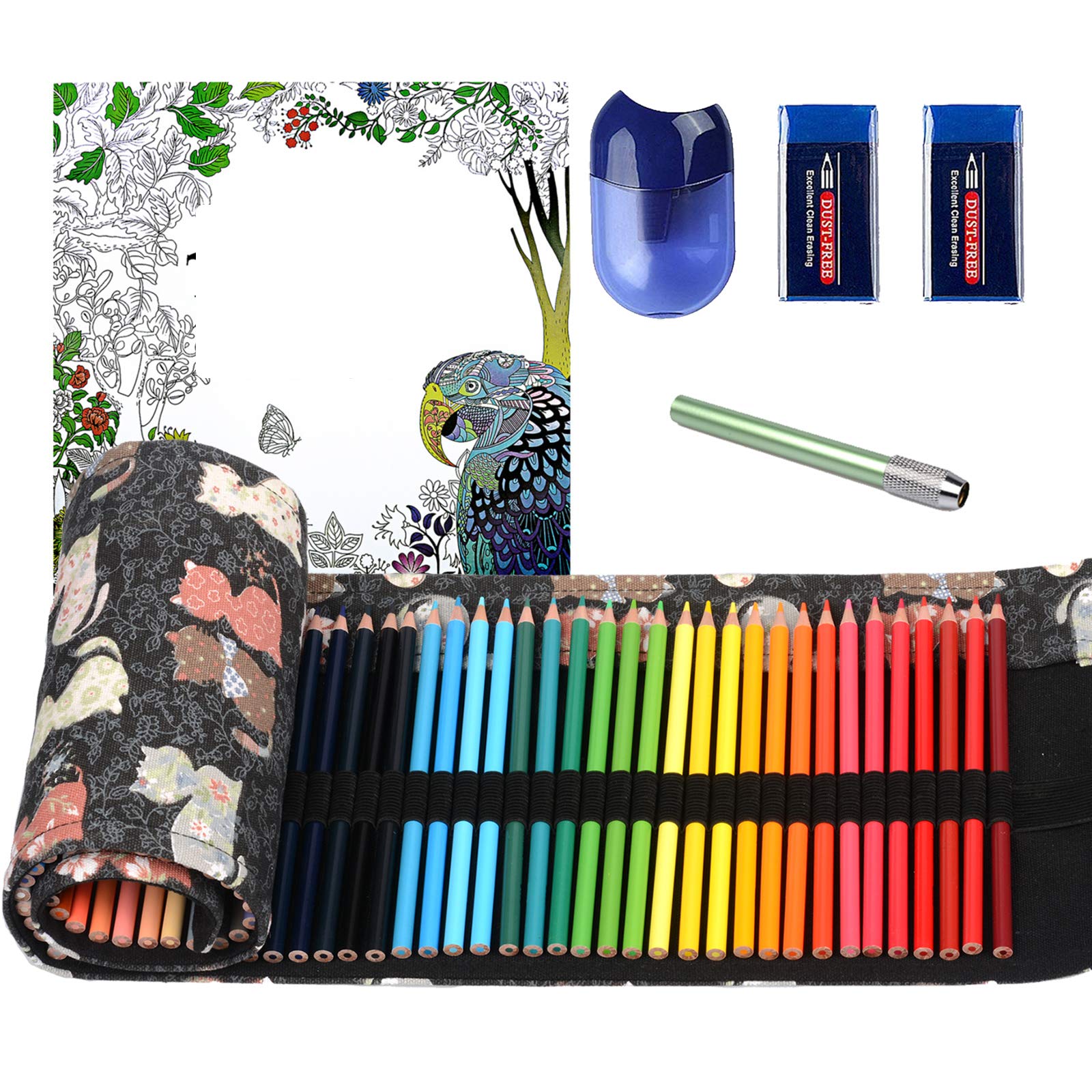 48 Colored Pencils Set for Adults - Soft Core Oil-Based Artist Pencils with Sharpener, Canvas Wrap, Coloring Book & Erasers - Perfect for Art Therapy, Sketching & Adult Coloring Books