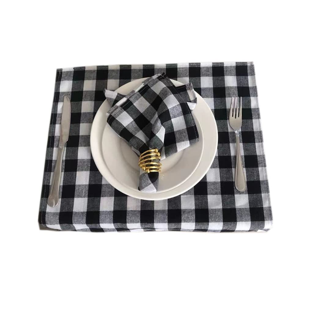 Premium 12-Piece Linen Cotton Table Napkin Set - Soft Checkered Placemats & Retro Tablecloth for Dining Room Decor | Perfect for Dinner Parties, Holiday Gatherings & Everyday Meals