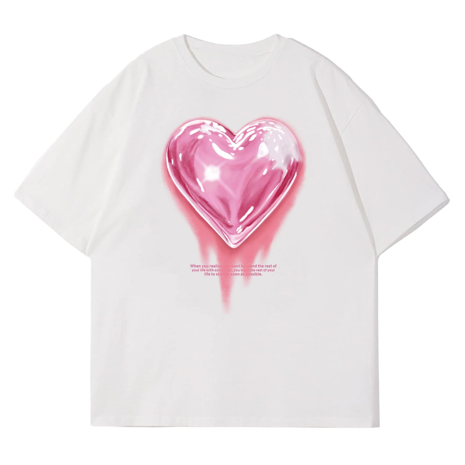 KIEKIECOO Women's Oversized Graphic T-Shirts - Cute Casual Cotton Tees for Teens & Girls - Heart Print Loose Fit Shirt - Perfect for Streetwear, Daily Outfits & Summer Fashion