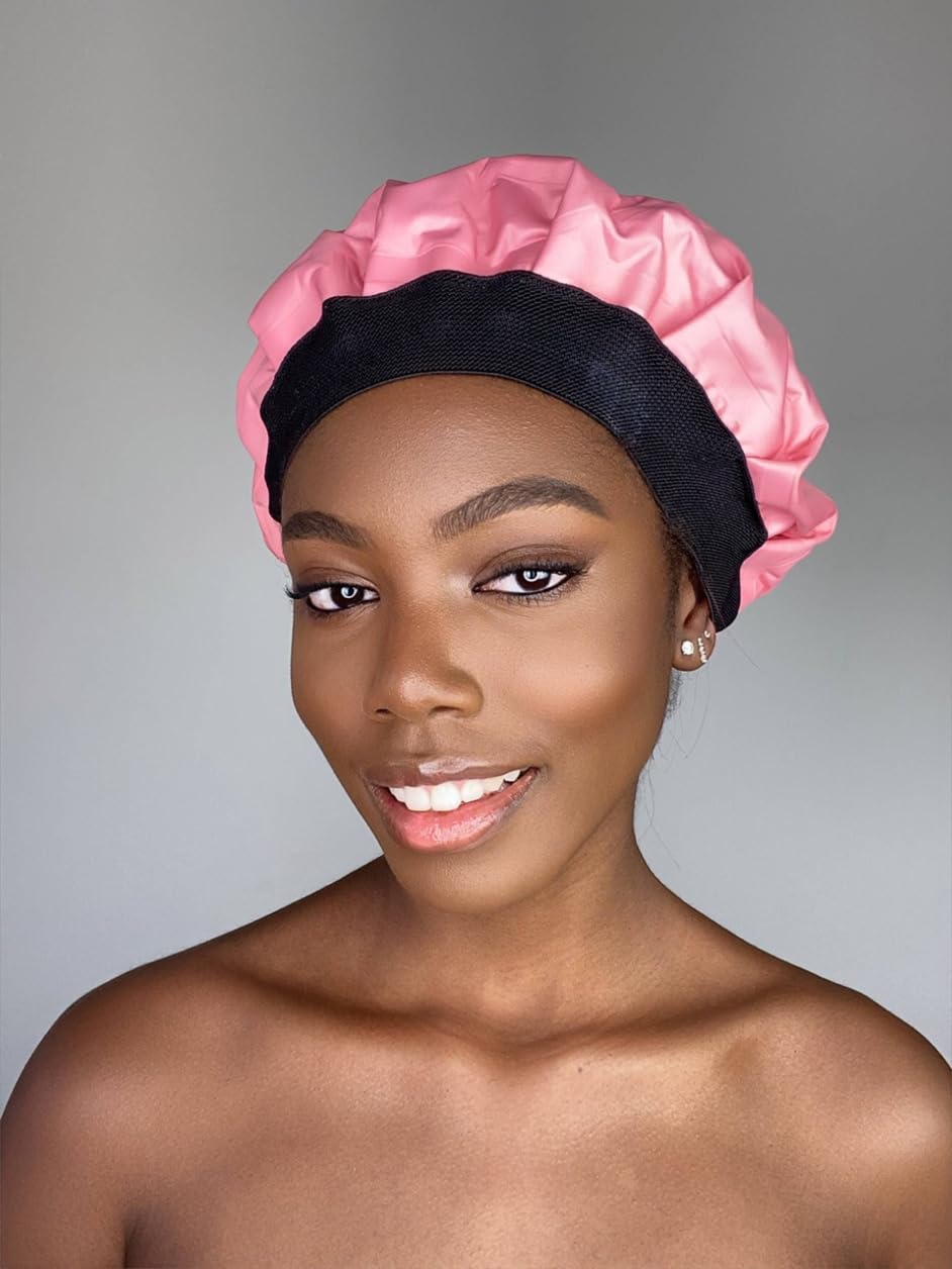 Deep Conditioning Heat Cap for Natural Hair - Cordless Microwave Thermal Gel Steam Cap for Afro & Curly Hair Treatment - Pink Hair Care Accessory for Salon & Home Use