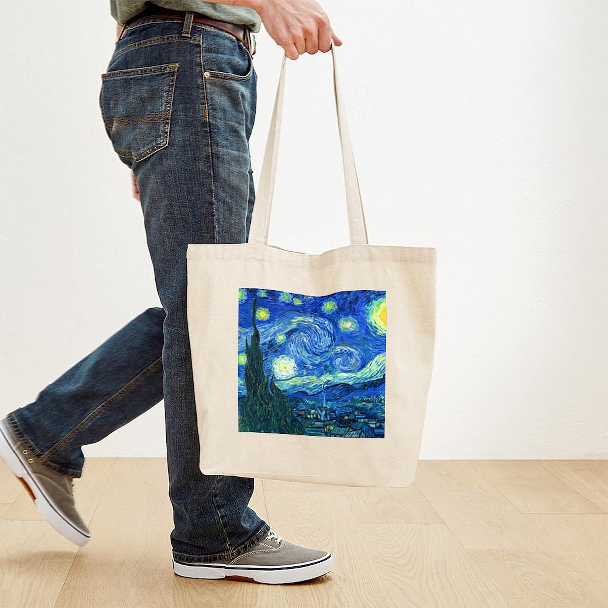 Van Gogh Starry Night Tote Bag - Eco-Friendly Canvas Reusable Shopping Bag for Groceries, Beach & Daily Use