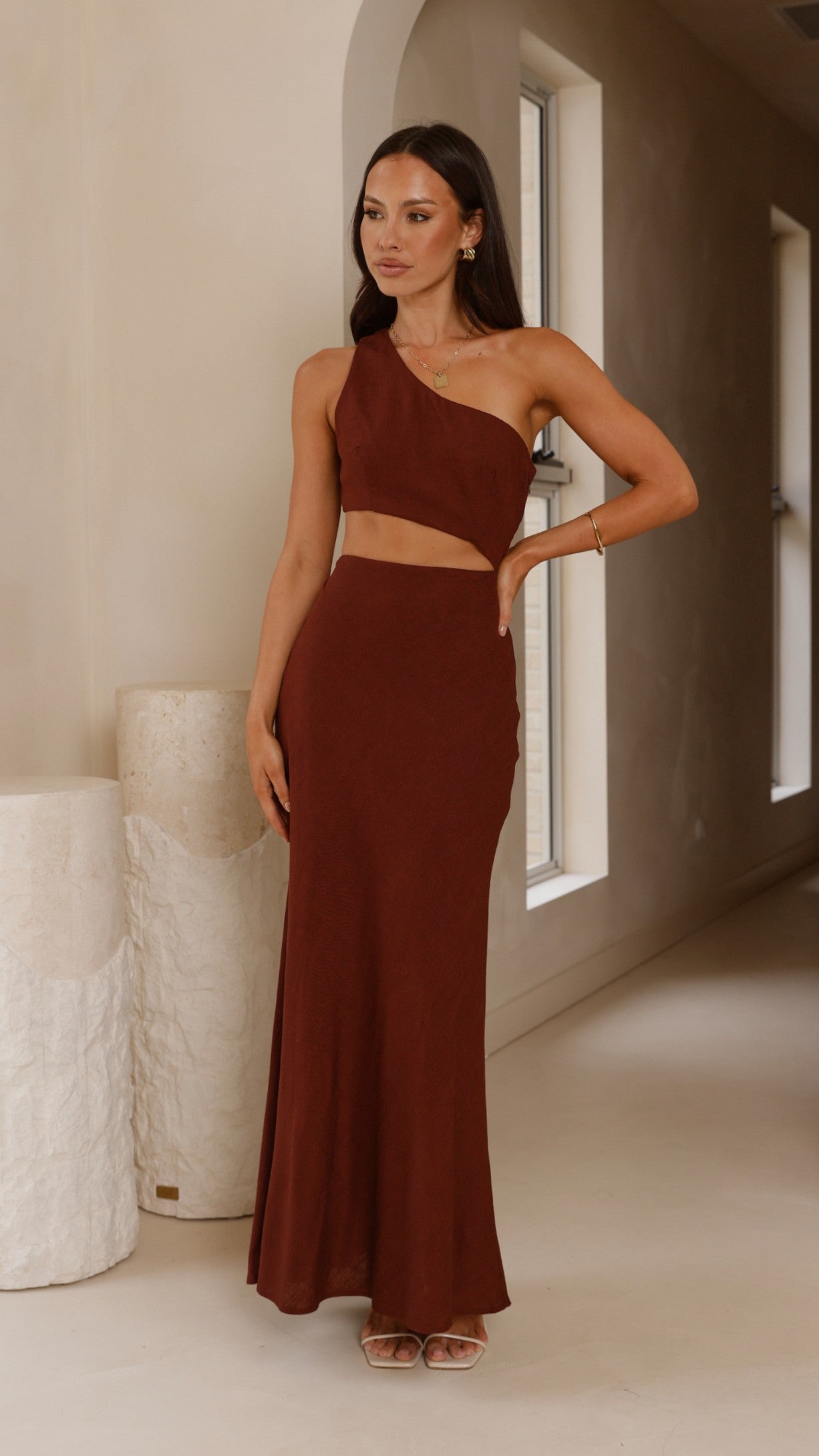 Abia Maxi Dress in Chocolate Brown - Elegant Long Flowy Dress for Women | Perfect for Summer, Beach, and Casual Outings