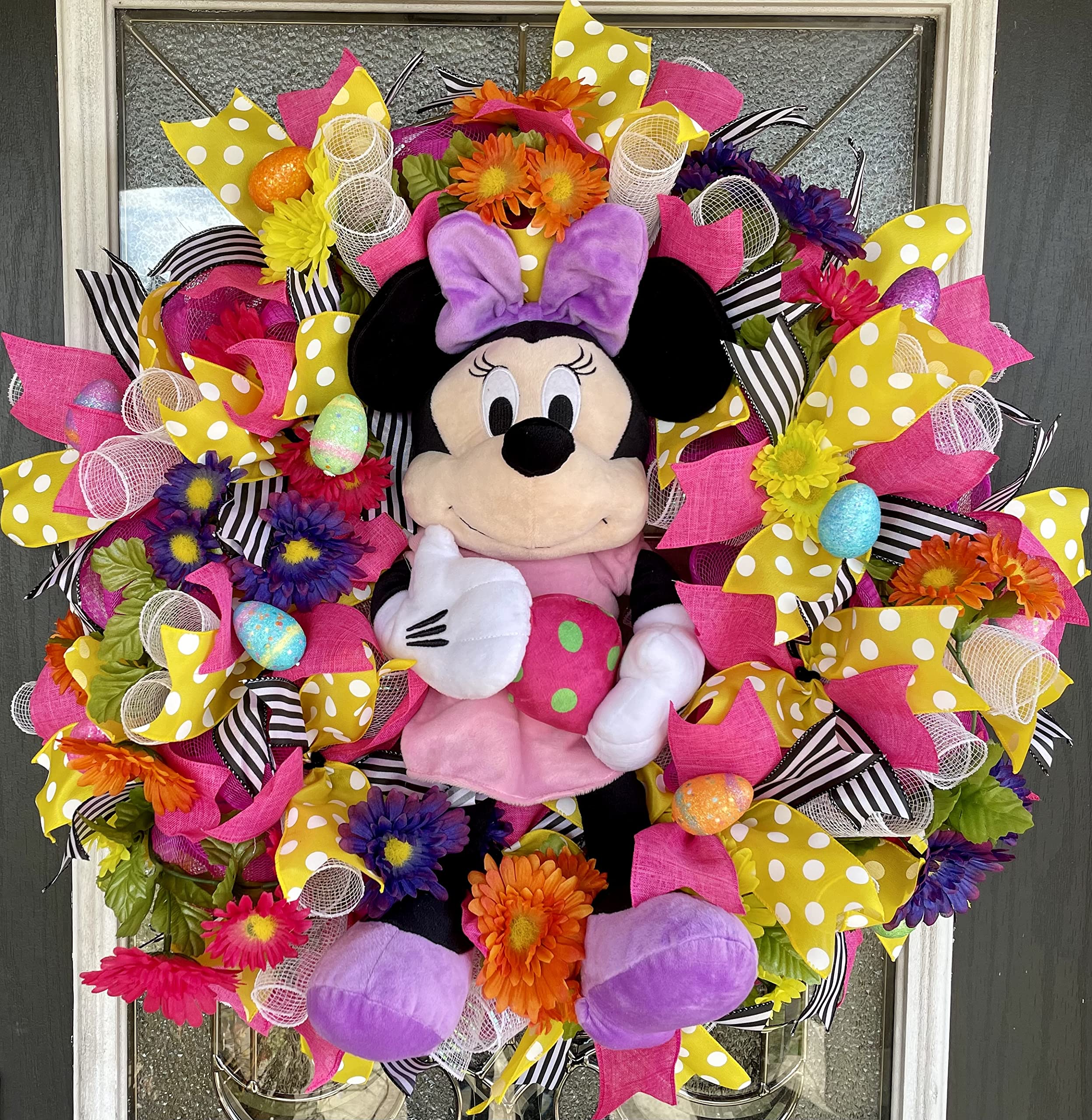 XL Plush Girl Mouse Easter Egg Wreath - Front Door Deco Mesh Wreath for Porch, Patio & Home Decor | Perfect for Easter Party Decorations, Bunny Egg Hunt & Spring Celebrations