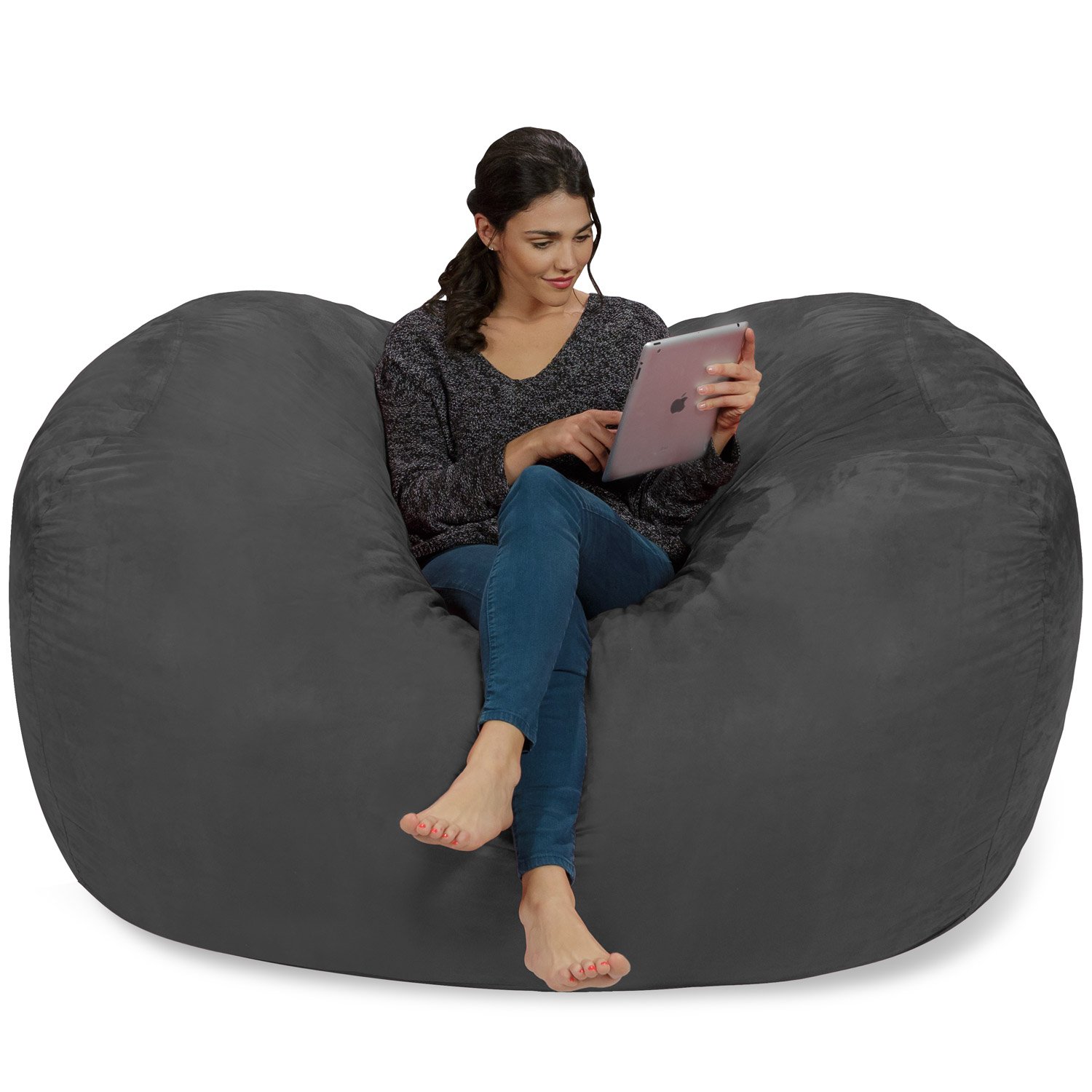 Chill Sack Bean Bag Chair - 6' Large Memory Foam Lounger with Soft Microfiber Cover (Charcoal) | Perfect for Living Room, Game Room & Dorm Relaxation