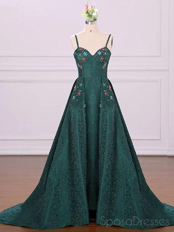 Emerald Green Spaghetti Strap Long Evening Prom Dress - Custom Sweet 16 Gown for Women | Perfect for Formal Dances, Quinceañeras & Special Occasions