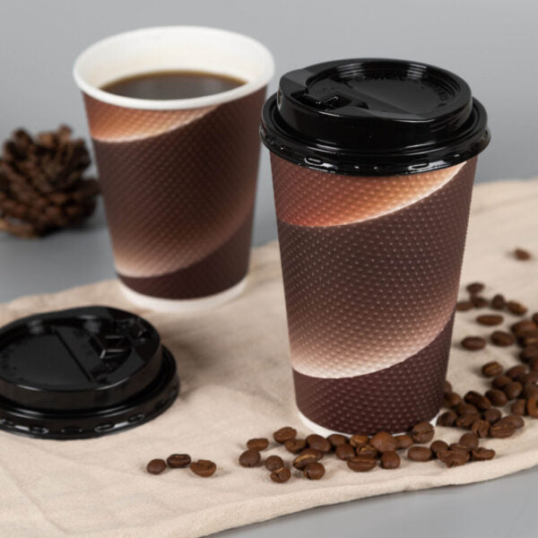 Insulated Textured Paper Coffee Cups with Lids - 12oz/16oz Hot & Cold Drink Containers, Leak-Proof Travel Mug for Office, Cafe, and On-The-Go Use