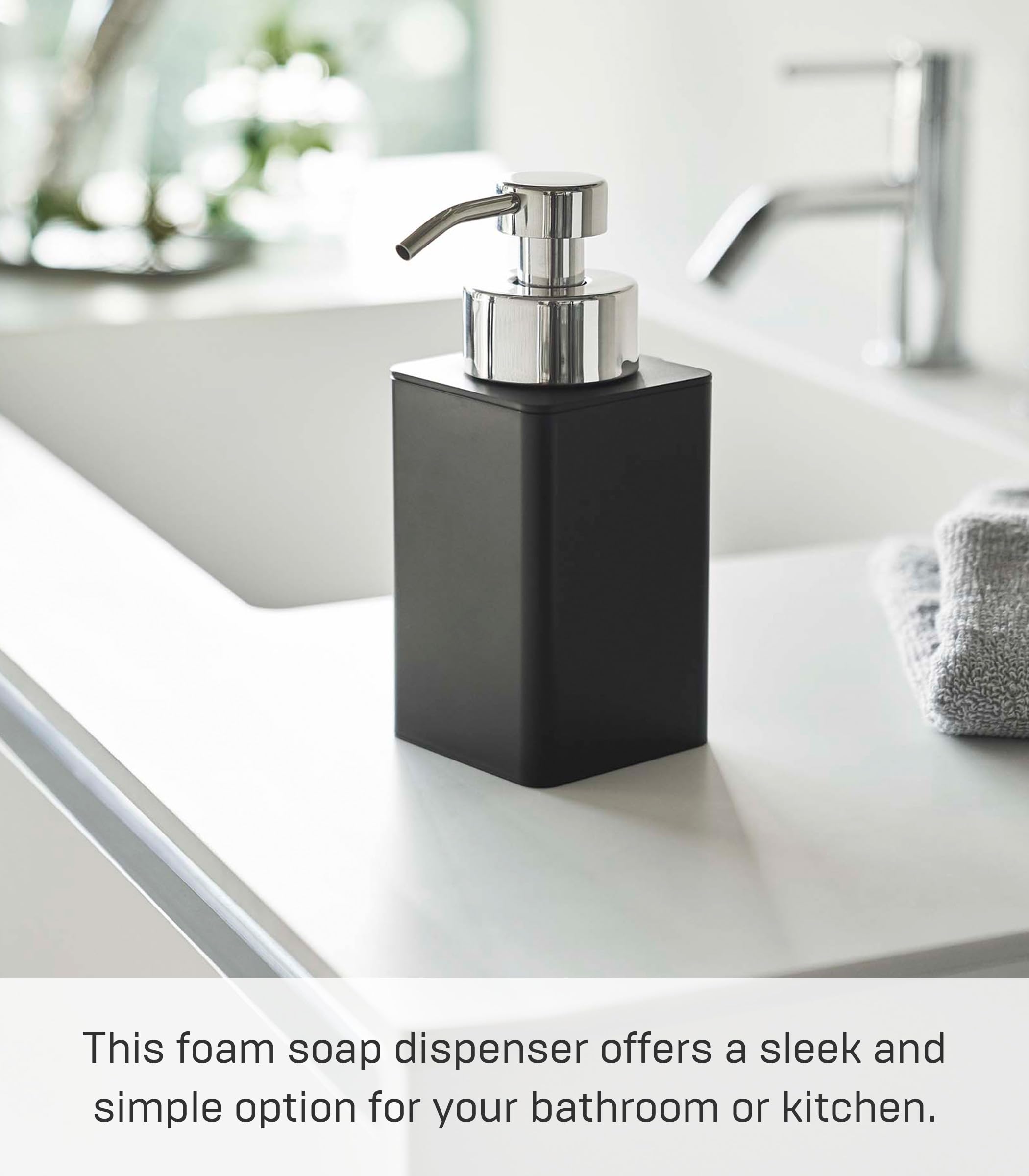 Yamazaki Home Black Plastic Foam Soap Dispenser - Compact & Stylish for Bathroom, Kitchen, or Office Sink