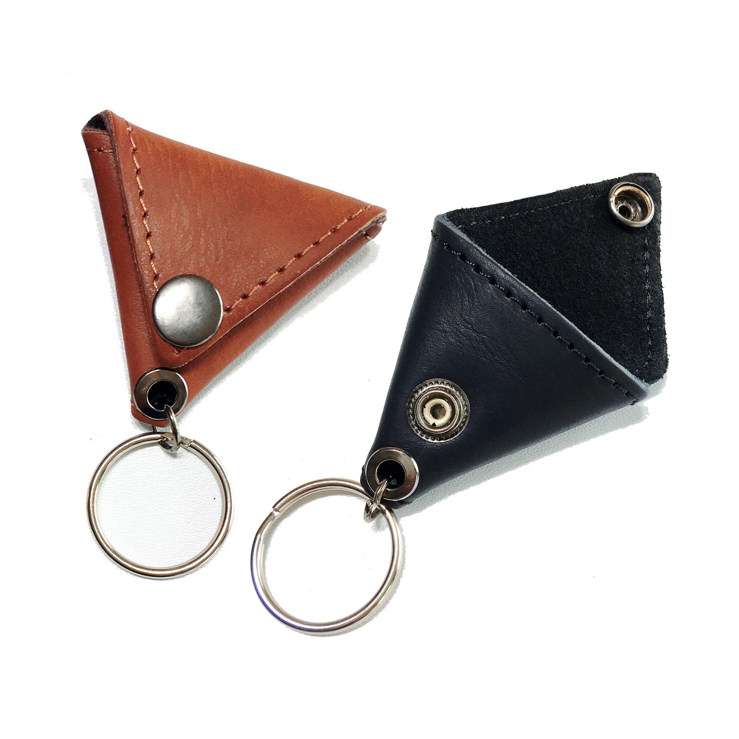2Pcs PU Leather Guitar Picks Holder Case with Key Ring - Triangle Guitar Pick Bag Keychain Storage Sleeve for Acoustic Guitar, Bass & Ukulele (Brown & Black) - Perfect for Musicians, Guitarists & Travel Accessories