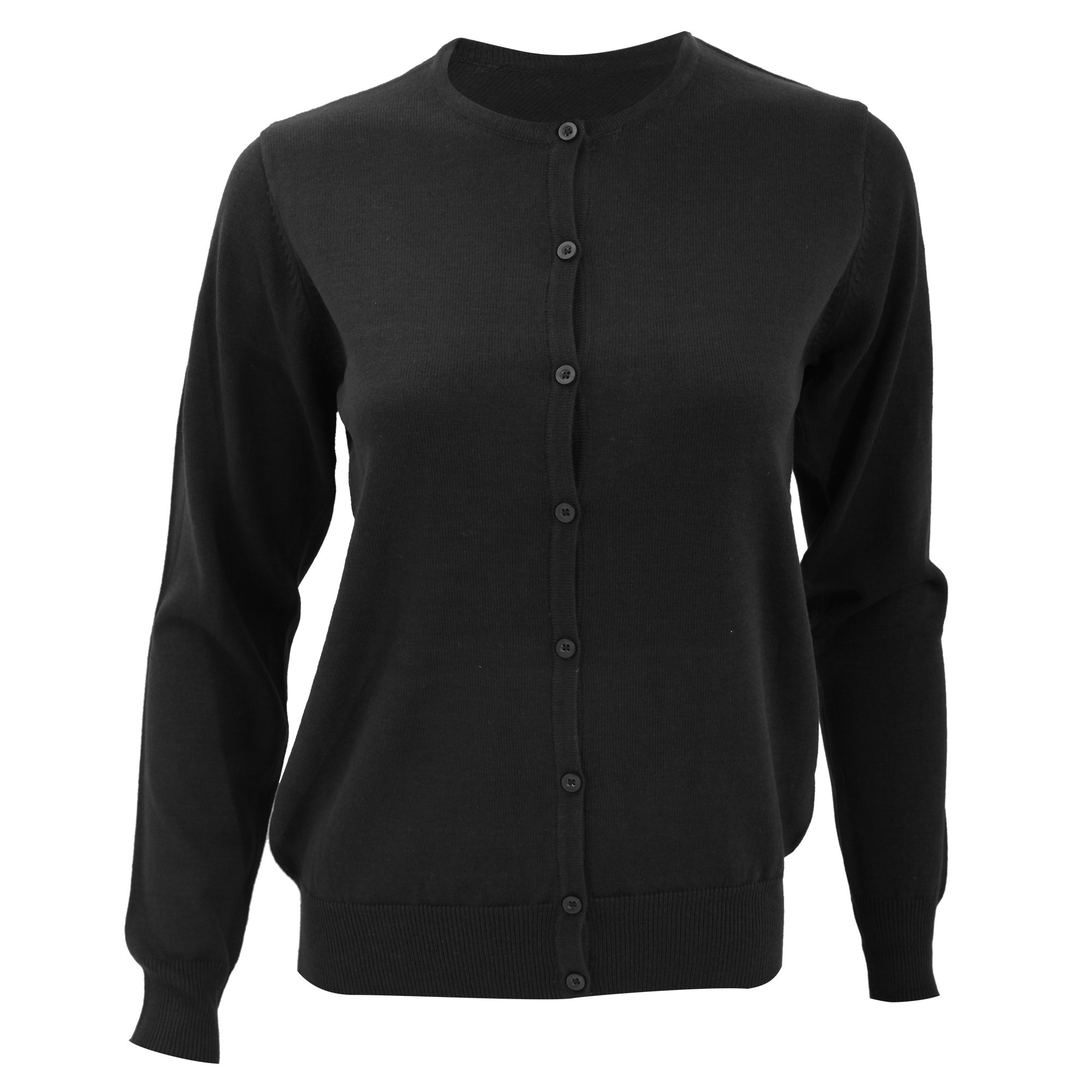 Women's Black Round Neck Cardigan Sweater - Soft Knitwear for Ladies (Size 10 US) - Perfect for Office, Casual Outfits & Fall Layering