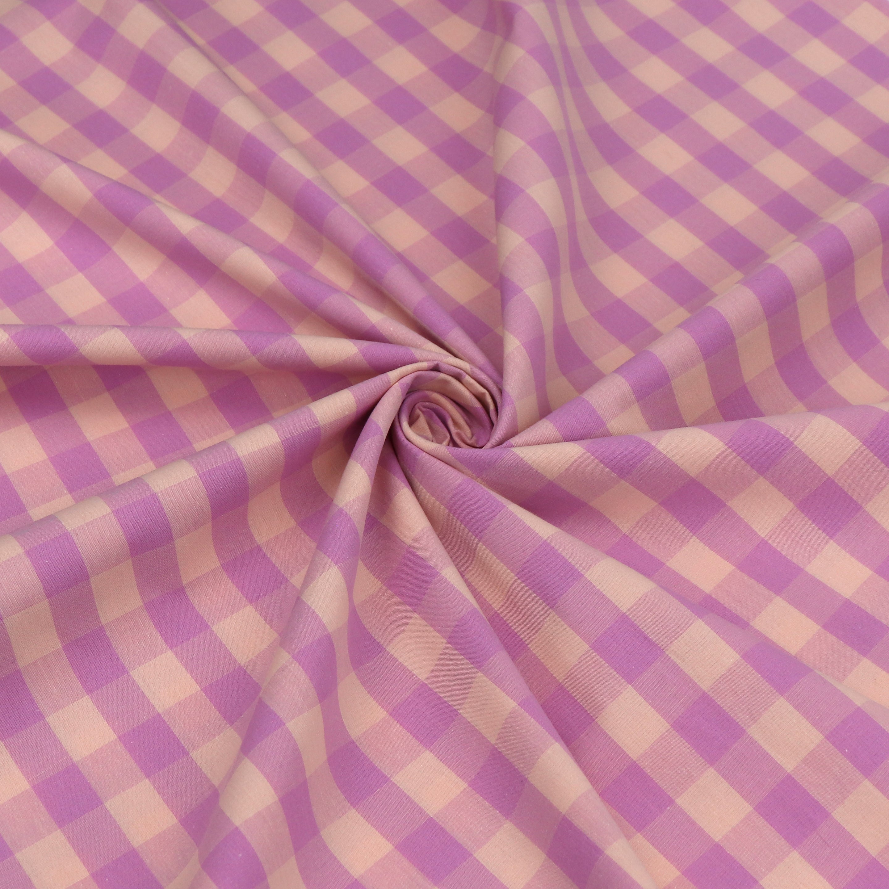 Premium Yarn Dyed Cotton Fabric - Soft Pink & Peach Gingham Checkered Pattern for Sewing, Quilting & DIY Crafts | Perfect for Dresses, Tablecloths & Home Decor