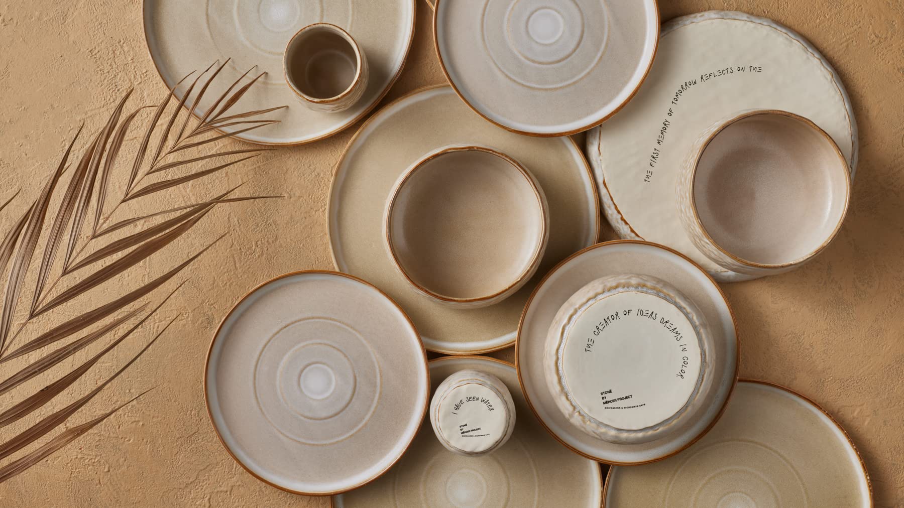 Mercer Project SHOSAI 16-Piece Stoneware Dinnerware Set - Modern Plates & Bowls for 4, Sand-Colored Durable Dishware | Perfect for Family Dinners, Entertaining Guests & Restaurant-Style Dining