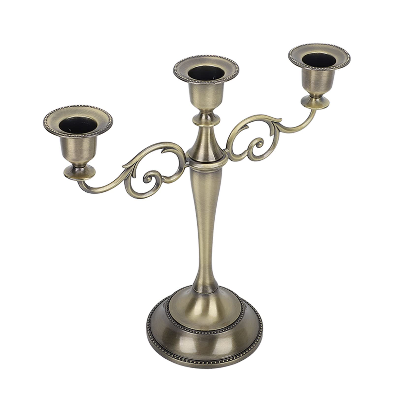 GLOGLOW 3-Arm European Style Metal Candle Holder - High Gloss Bronze Candlestick for Dining Table, Wedding Decor & Romantic Home Ambiance