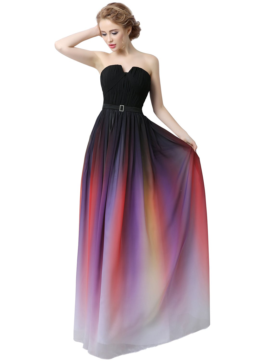 Belle House Women's Long Chiffon Gradient Color Prom Dresses 2022 Floor Length A-Line Bridesmaid Gowns for Formal Events, Evening Parties, and Weddings