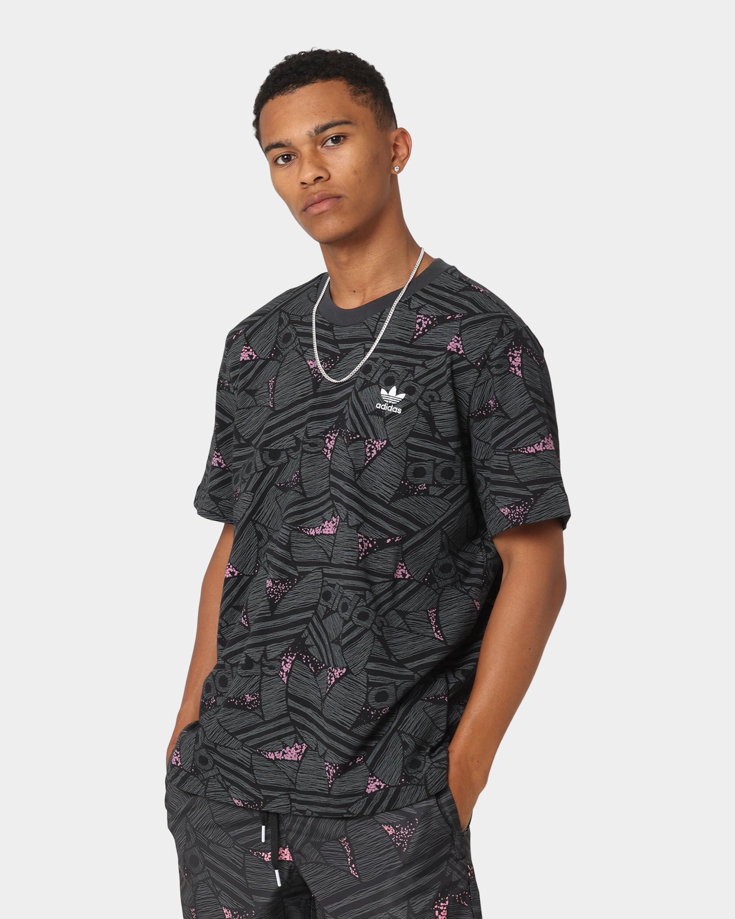 Adidas Trefoil All Over Print T-Shirt for Men & Women - Black/Grey - Size 6 - Casual Streetwear & Gym Wear