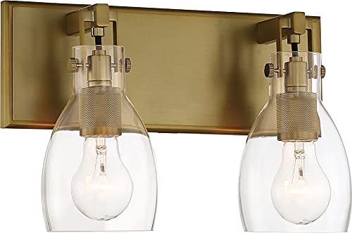 Minka Lavery 2272-695 Tiberia 2-Light Vanity Light Fixture, 120W Soft Brass Finish - Perfect for Bathroom Makeup Mirror Lighting & Bedroom Dressing Area