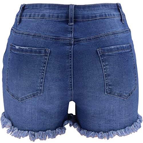 Women's Ripped Stretch Denim Shorts with Frayed Raw Hem - High Waisted Distressed Jean Shorts for Summer Casual Outfits & Streetwear Fashion