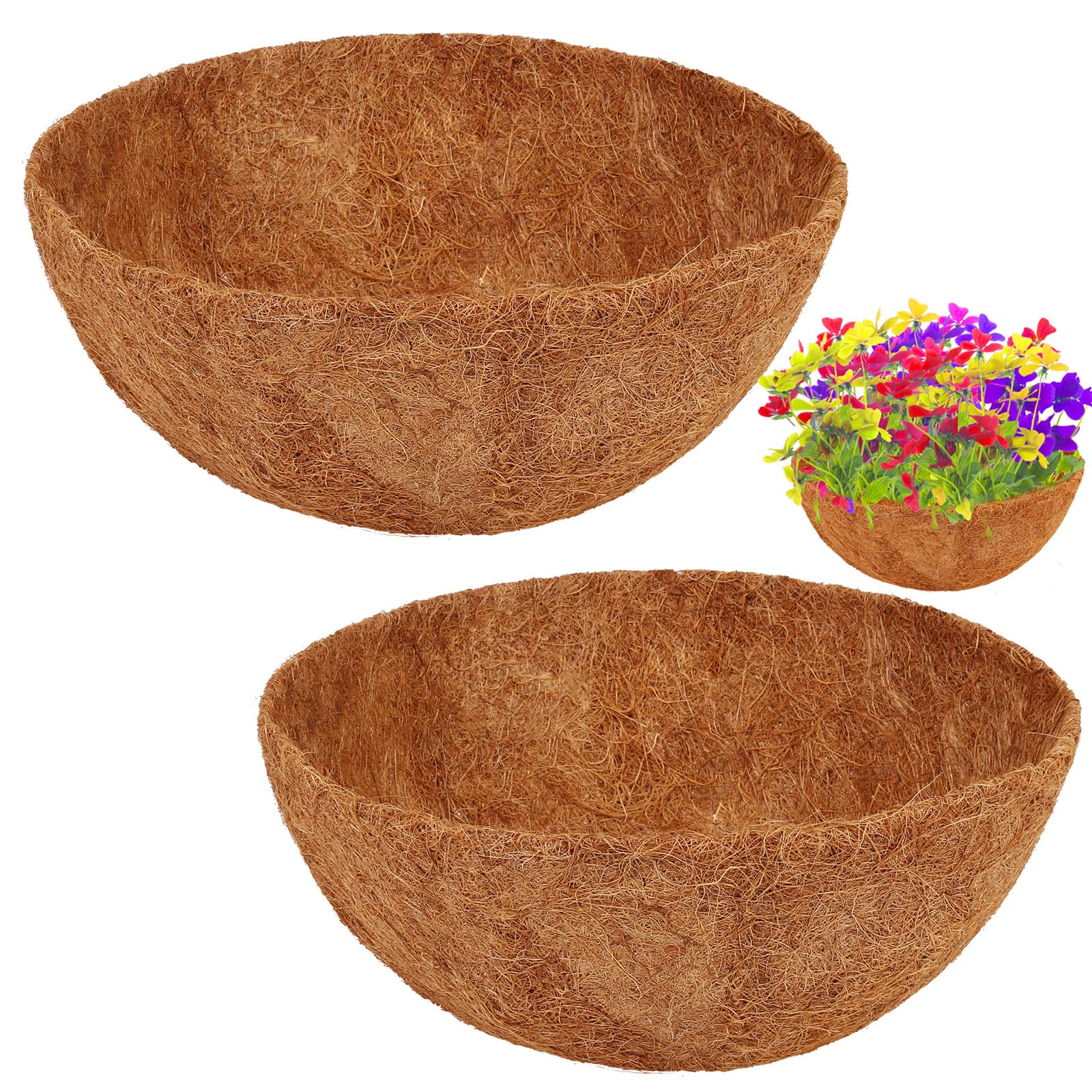 2 Pack 8 Inch Coconut Fiber Plant Basket Liners - Natural Coco Coir Hanging Basket Liners for Wire Baskets & Planters - Perfect for Indoor/Outdoor Flowers, Herbs & Succulents (8