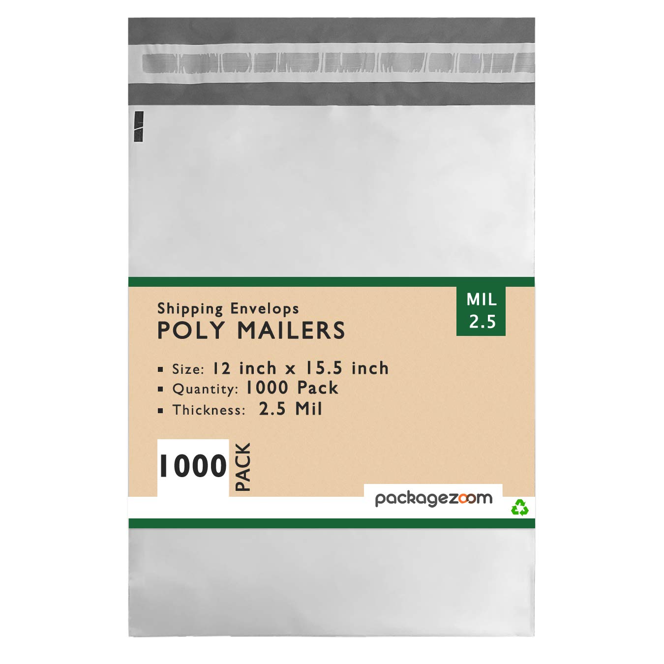 12x15.5 Inch Waterproof Poly Mailers - 2.5 Mil Thick Self-Sealing Shipping Envelopes (1000 Pack) | Strong Mailing Bags for Ecommerce, Amazon FBA & Small Business Shipping