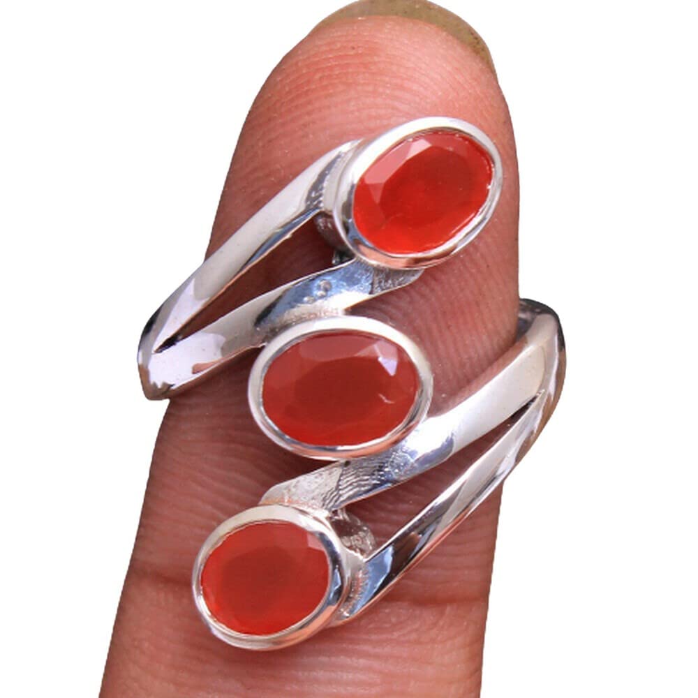 **Carnelian 925 Sterling Silver Rings for Women – Orange Oval Gemstone Bridesmaid Rings, 3-Stone Bezel Set Handmade Jewelry – Perfect for Weddings, Engagements & Special Occasions**