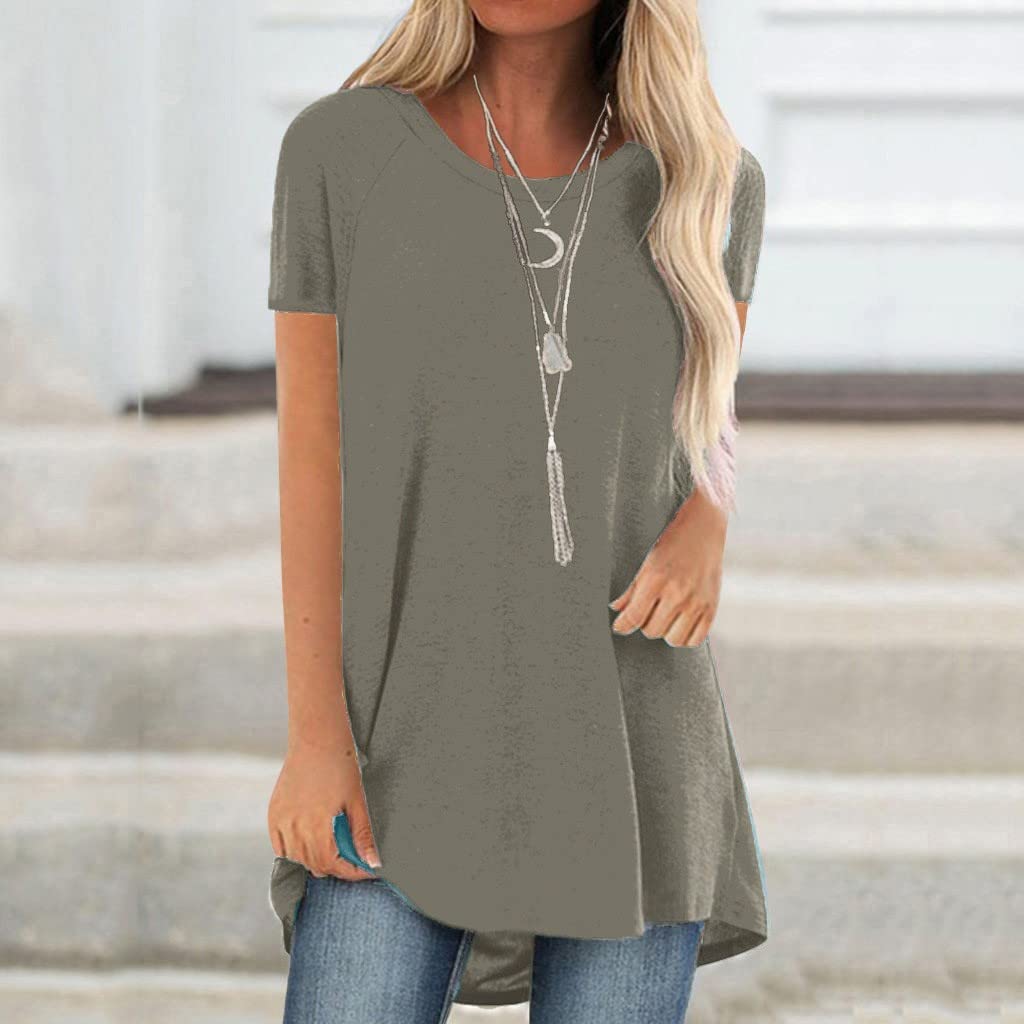 Plus Size Women's Tunic Tops - Crew Neck Short Sleeve Blouse for Leggings | Dressy Casual Ladies Tops for Work, Weekend & Everyday Wear