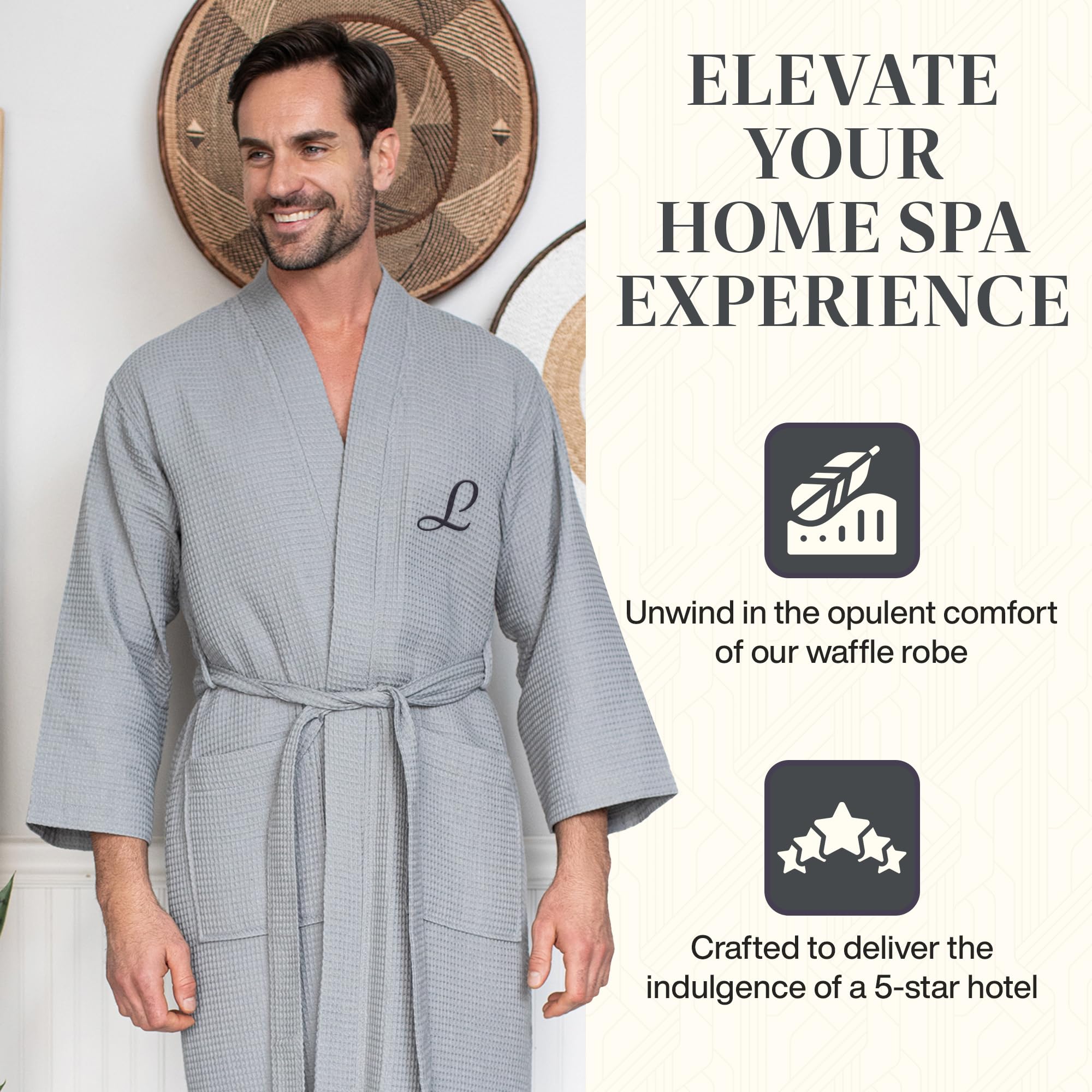 Luxury Soft Waffle Cotton Bath Robe for Men - Breathable SPA Lotus Linen Robe - Perfect for Relaxation, Spa Days & Home Lounging