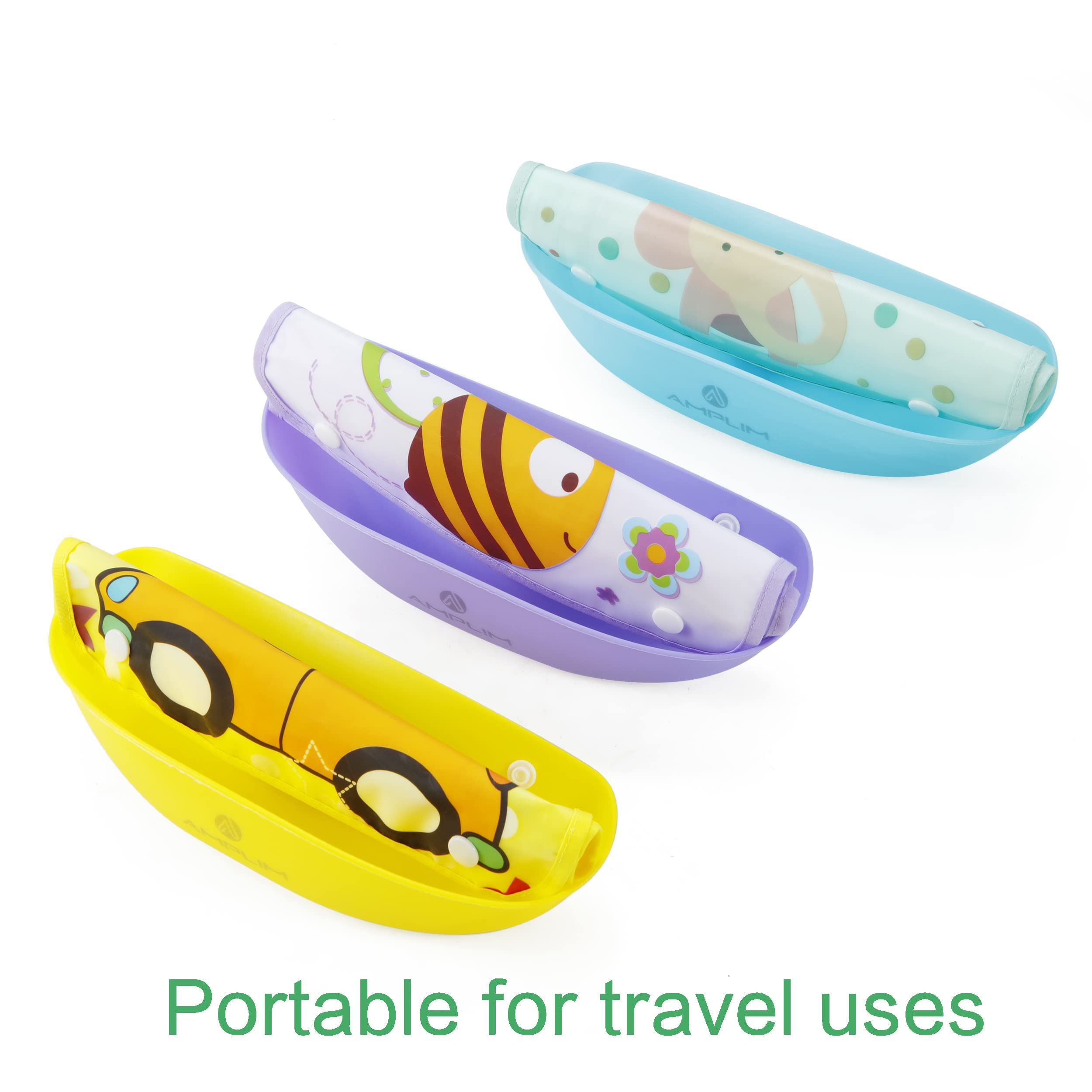 **Amplim Baby Feeding Bibs (3-Pack) – Waterproof, Adjustable & Lightweight Toddler Bibs for Messy Eaters – BPA-Free, Eco-Friendly PEVA Material – Safe for Babies – Perfect for Mealtime, Travel & Daycare**