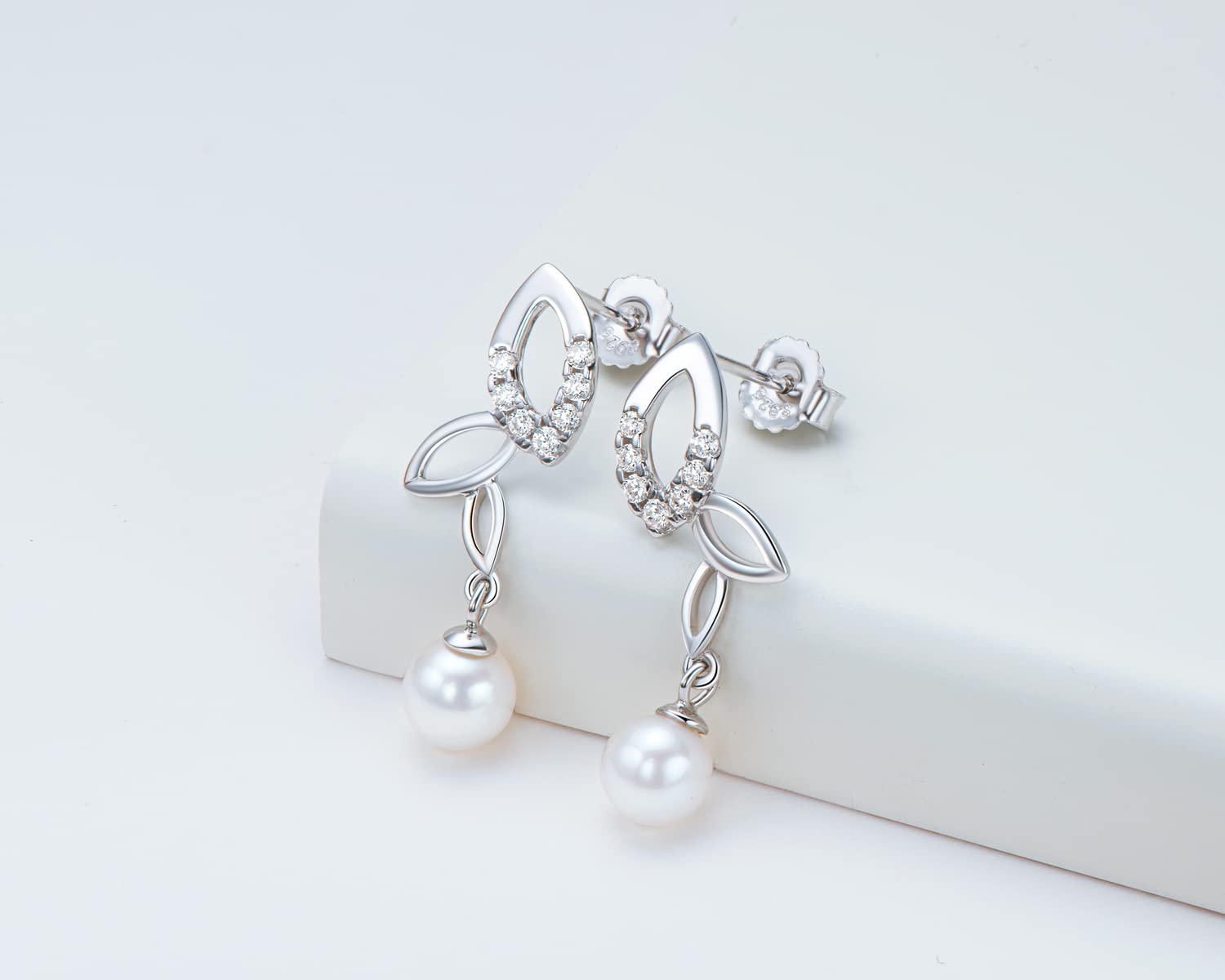 925 Sterling Silver Pearl Earrings for Women - Freshwater Cultured White Pearl Hoop & Drop Earrings, Elegant Anniversary Wedding Jewelry Gifts for Her - Perfect for Bridal, Party & Special Occasions