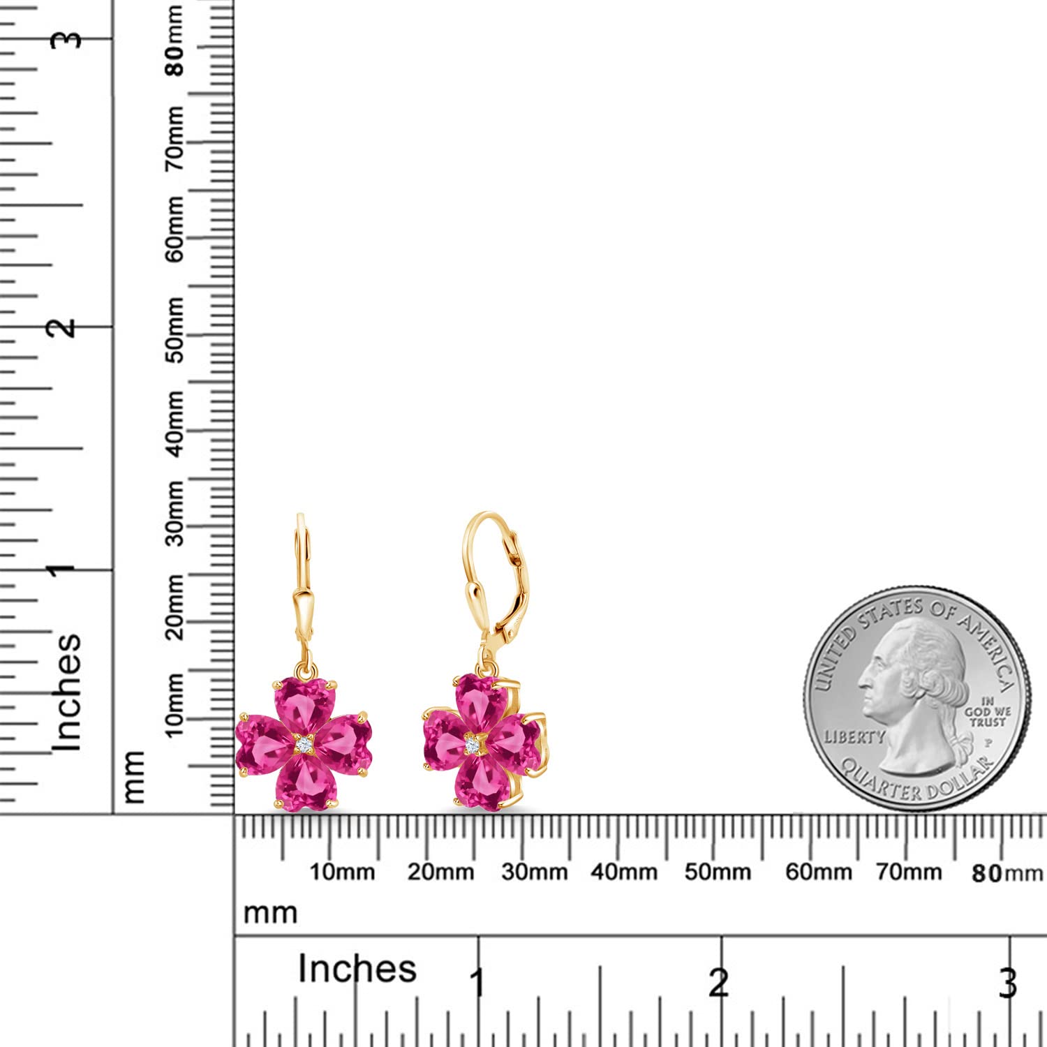 Gem Stone King 18K Gold Plated Sterling Silver 6mm Heart Shaped Birthstone Leverback Drop Earrings for Women | Elegant Dangle Jewelry for Weddings, Parties & Special Occasions