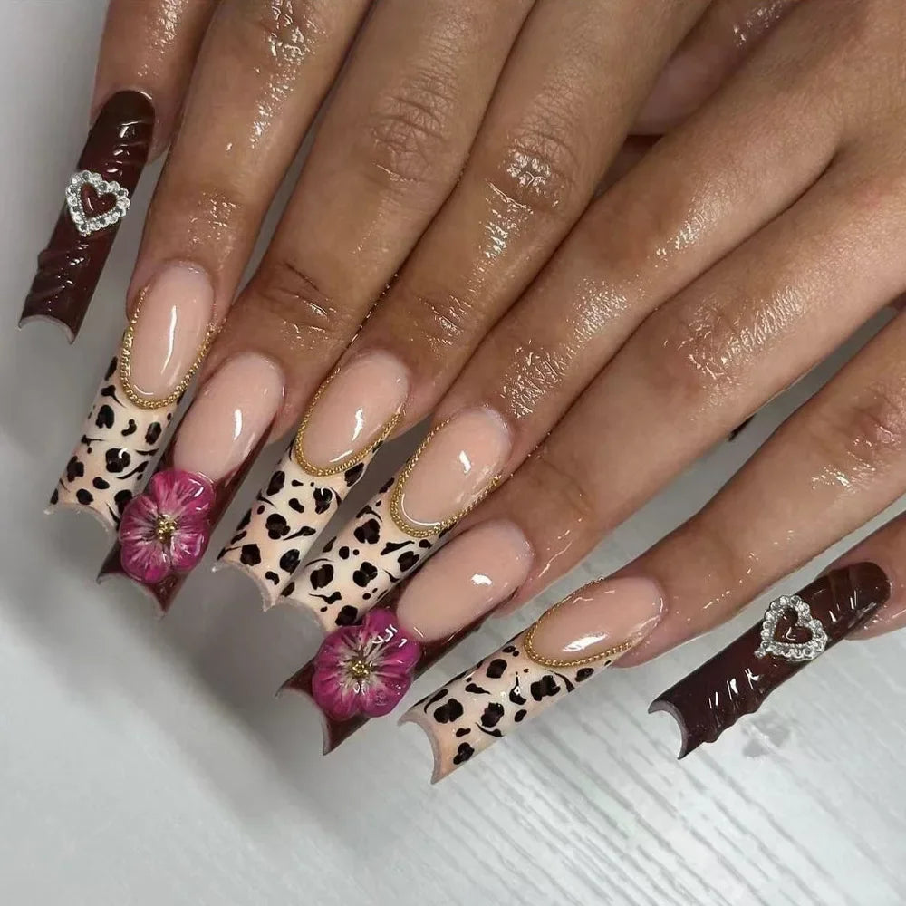 24Pcs French Tip Press on Nails - Long Glitter Rhinestone False Nails with 3D Bow Tie Designs | Wearable Y2K Fake Nails Kit Includes Jelly Glue | Perfect for Parties, Weddings, and Special Occasions