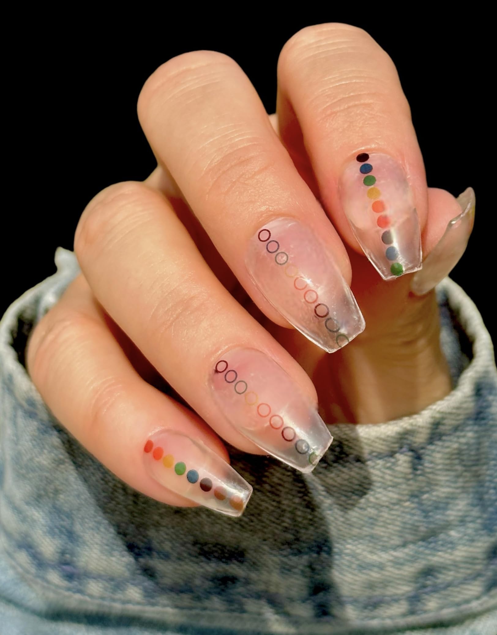 TOUGH GIRLS 20-Piece Gel Nail Polish Strips Kit with Application Tools - No UV/LED Lamp Needed (Rainbow Dots & Clear) | Easy DIY Manicure at Home, Perfect for Parties, Weddings & Everyday Wear