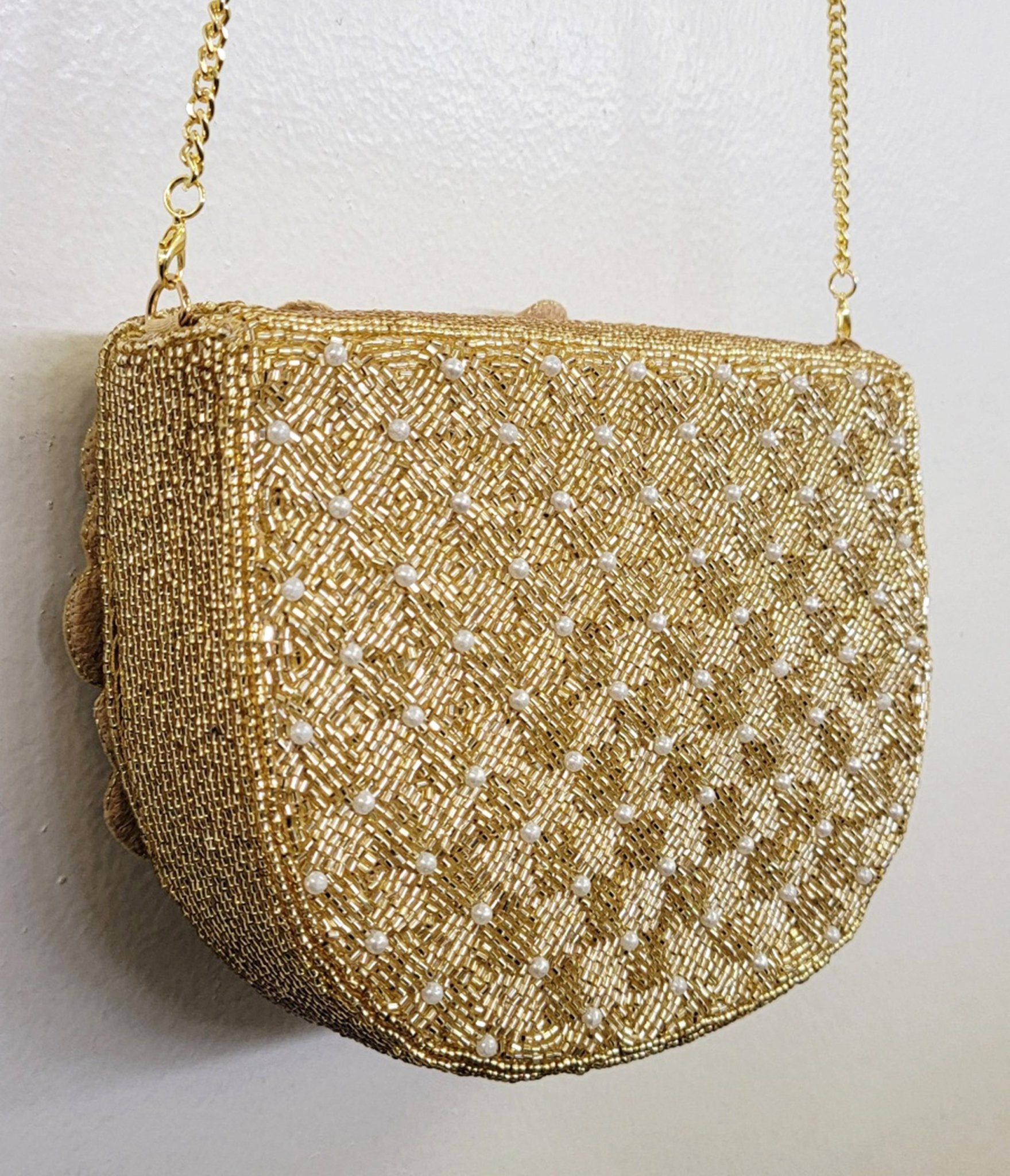 Elegant Gold Flower Beaded Crossbody Bag for Women - Stylish Boho Purse for Parties, Weddings & Everyday Use