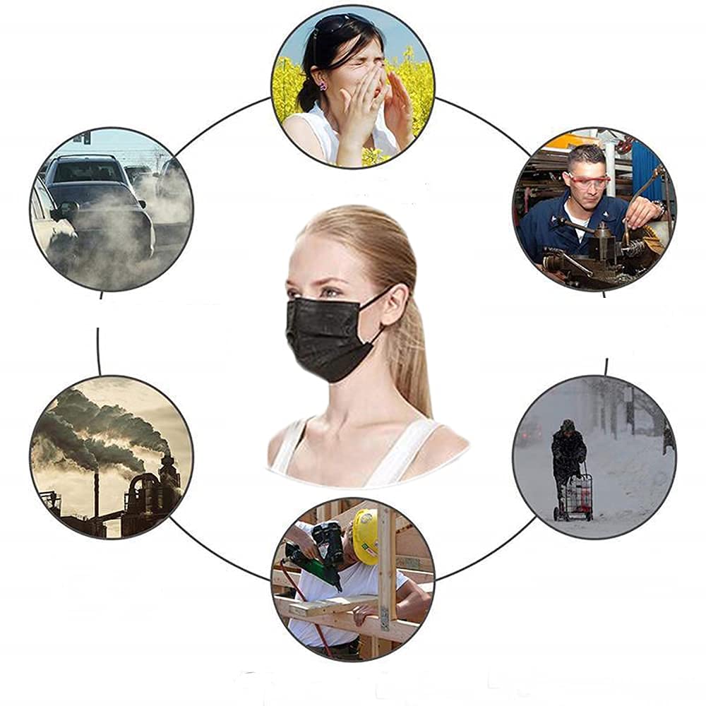 2000 Pack Black Disposable Face Masks - 3 Ply Protective Face Cover for Women & Men - Breathable for Outdoor, School & Work - Bulk Pack (2000 Count, Black) - Ideal for Daily Commute, Shopping & Public Safety