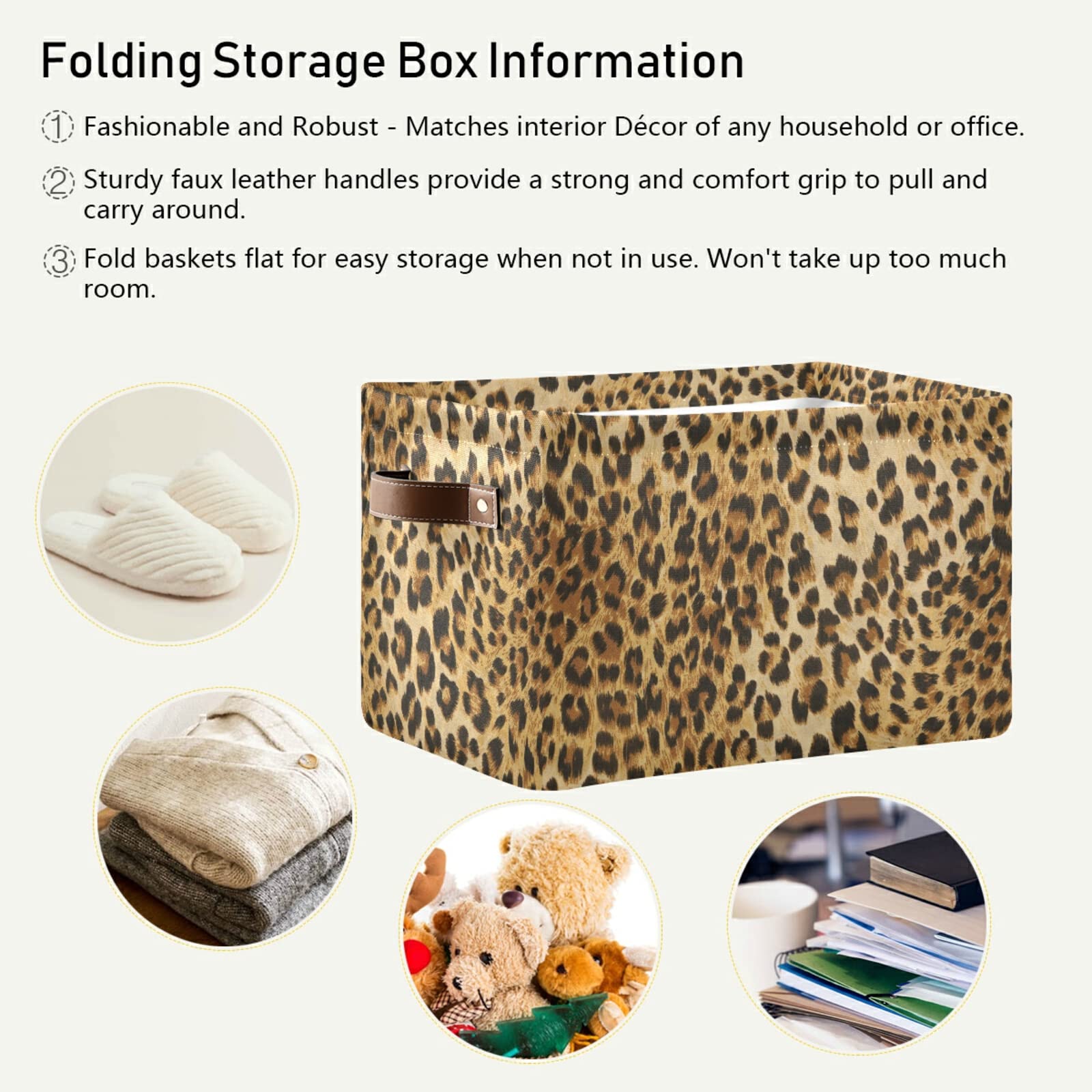 Leopard Print Canvas Storage Bin - Large Animal Toys Basket Cube Box with Handles for Home Office Bedroom Closet Shelves (2 Pack) - Perfect for Kids' Room Organization & Pet Toy Storage