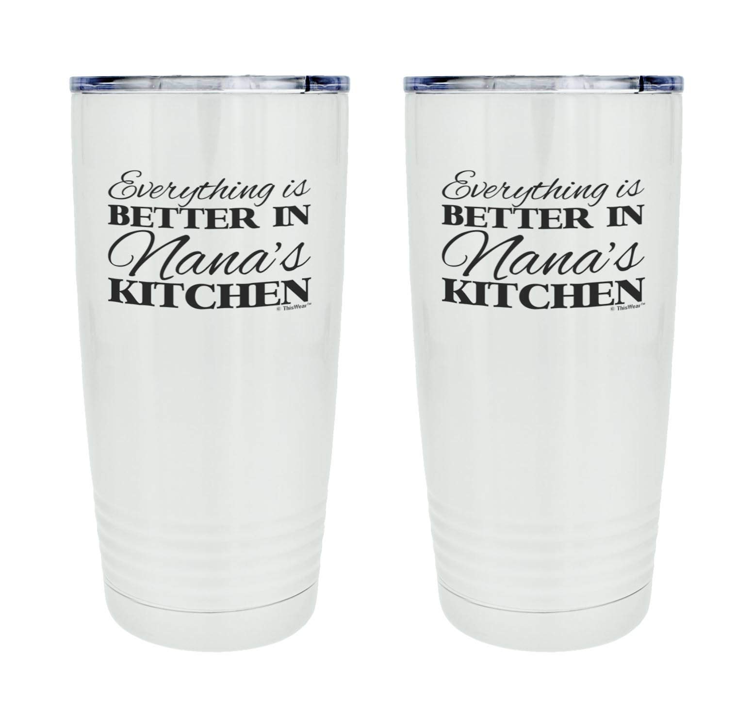 Best Nana Ever Gifts - 2-Pack 20oz Stainless Steel Insulated Travel Mugs with Lid (White) - Perfect for Coffee, Tea & Hot Drinks On-The-Go - Ideal Gift for Grandmothers, Mothers Day & Family Occasions