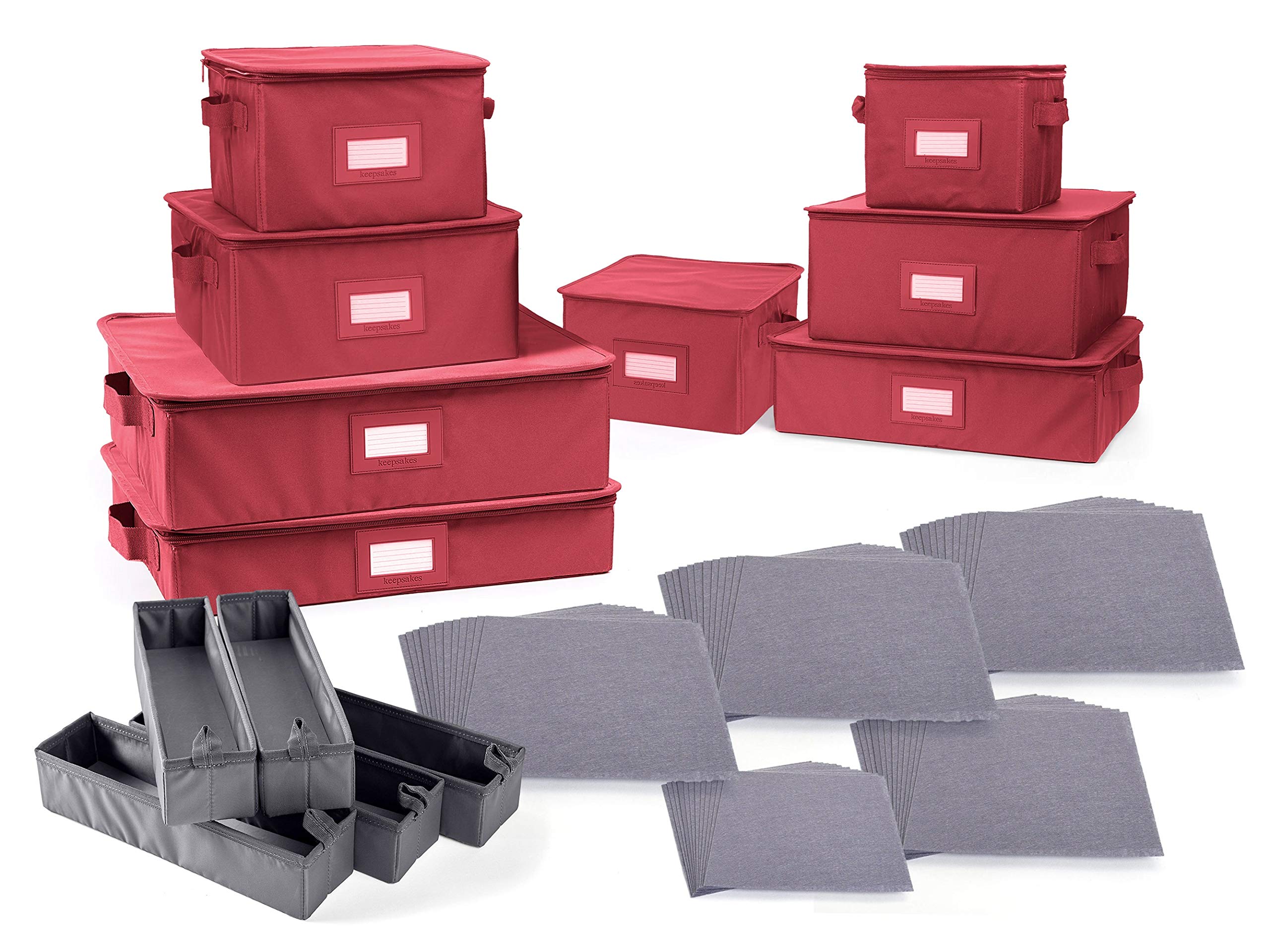 Covermates Keepsakes Dish Storage Box – Stackable Organizer with Reinforced Handles for China & Dinnerware, Scarlett Red – Perfect for Kitchen Organization, Holiday Storage & Protecting Fine China