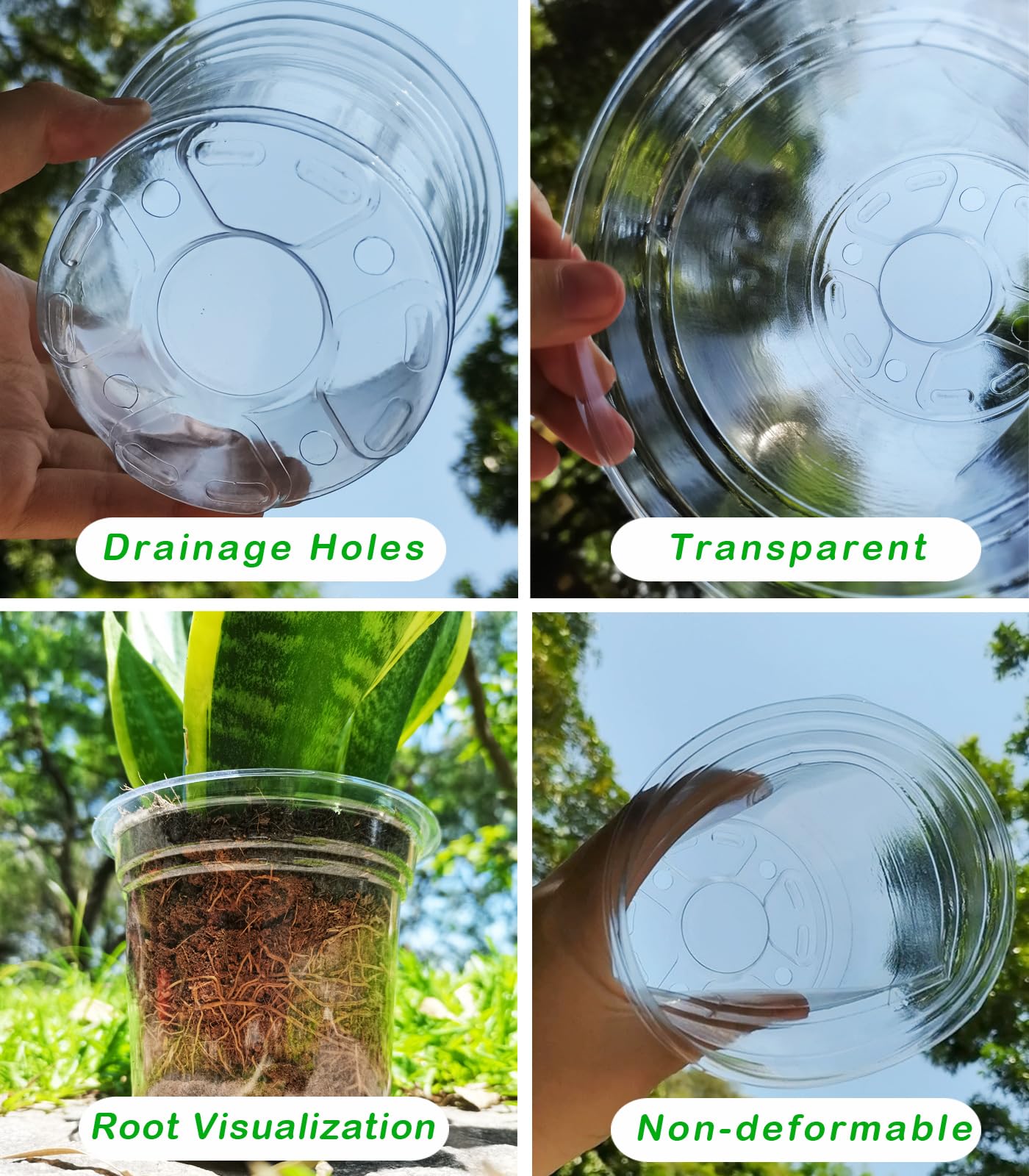 Clear Plastic Plant Pots with Drainage Holes - 4 Sizes (3.5/4/5/6.8 Inch) - 40 Pack Thick Nursery Pots for Indoor Plants, Seedlings & Succulents - Perfect for Home Gardening, Plant Propagation & Office Decor