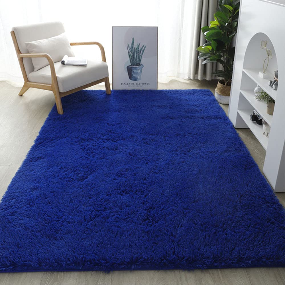 Ultra Soft Fluffy Shaggy Area Rugs for Bedroom & Living Room - Non-Slip Plush Carpet for Kids Play Mat & Home Decor (Royal Blue, 100x160cm) - Perfect for Cozy Spaces, Nursery Rooms & Family Gathering Areas
