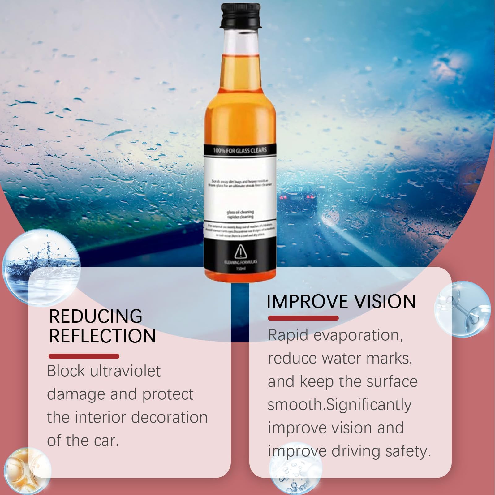Premium Car Glass Oil Film Remover & Cleaner Kit (2PCS) - Effective Windshield & Window Degreaser for Crystal Clear Visibility - Perfect for Car, Truck & Home Windows