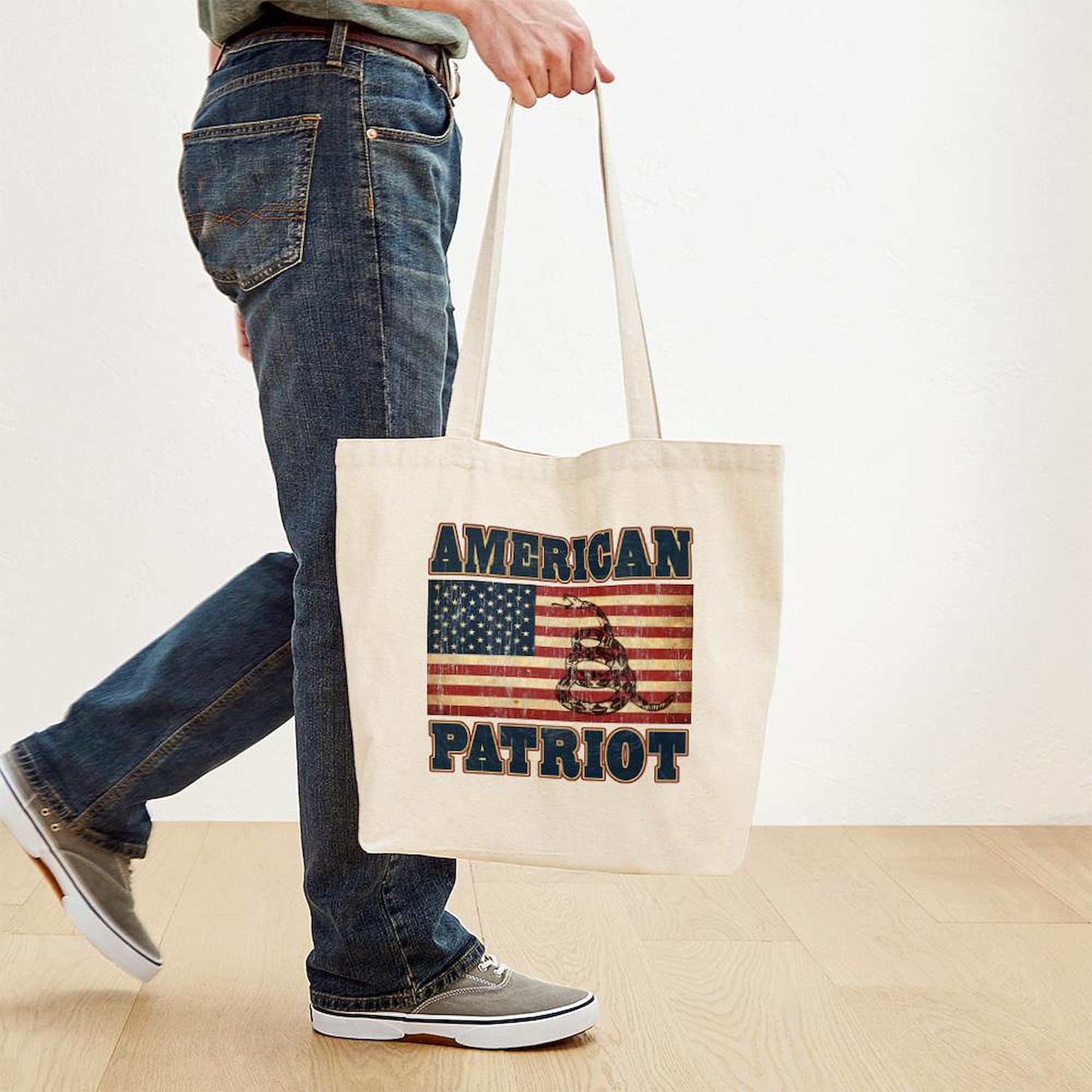 American Patriot Tote Bag - Natural Canvas Reusable Shopping Bag with Patriotic Design | Perfect for Groceries, Beach Trips & Everyday Use
