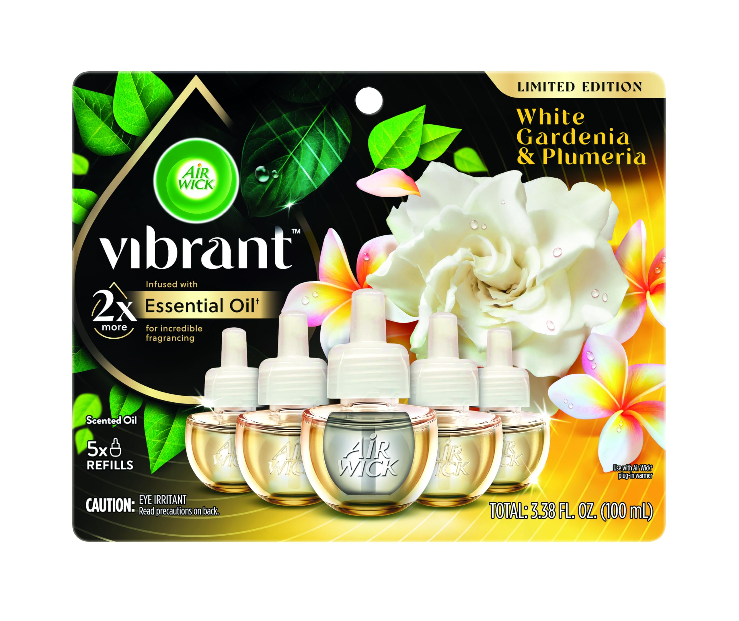 Air Wick Plug In Scented Oil Refills - White Gardenia & Plumeria Fragrance | Long Lasting Home Air Freshener for Small & Large Rooms | Essential Oil Diffuser Refills (5 Count) | Perfect for Living Rooms, Bedrooms & Offices