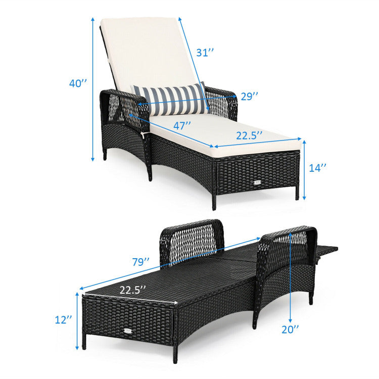 Costway Outdoor Wicker Chaise Lounge Chair with Adjustable Backrest & Thick Cushion - Patio Furniture for Poolside, Garden, and Backyard Relaxation