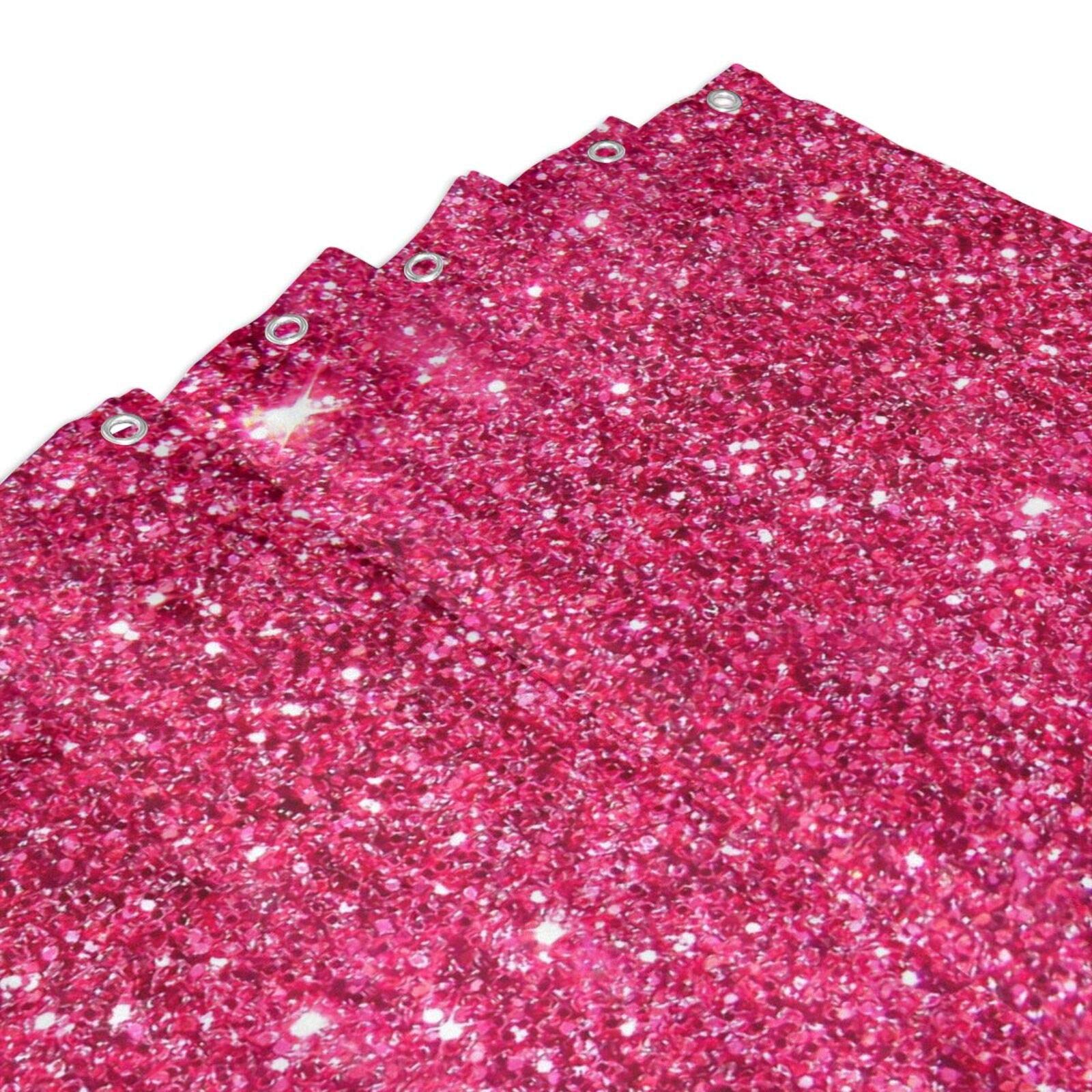 Sparkling Hot Pink Glitter Shower Curtain with Rust-Proof Hooks - Waterproof & Machine Washable Bathroom Decor for Girls, Teens & Women (Perfect for Birthday Gifts & Spa-Like Bathroom Makeovers)