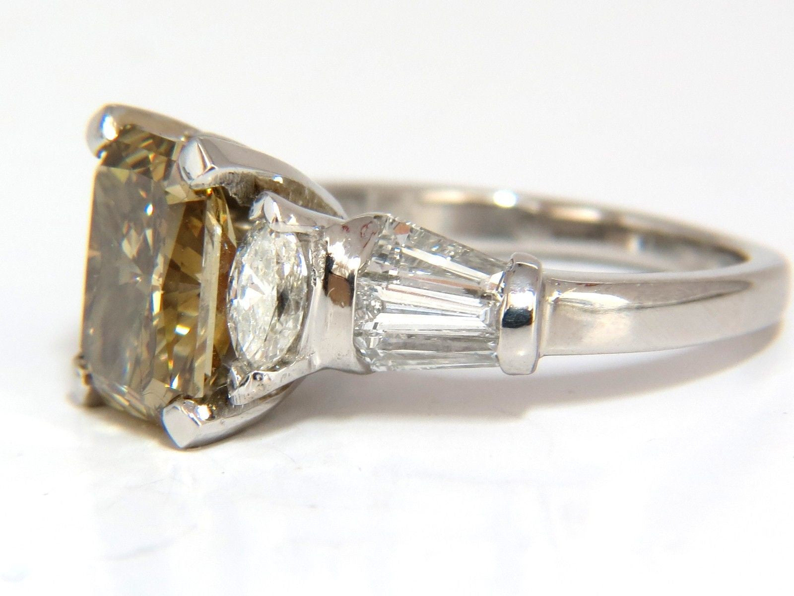 4.12ct GIA Certified Radiant Fancy Brown Green Yellow Diamond Platinum Ring for Engagement, Wedding, Anniversary & Special Occasions