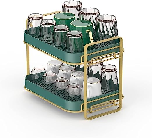 Multipurpose Double Drain Shelf Organizer - Bathroom, Kitchen, Wardrobe Storage Rack for Cosmetics, Stationery & Vegetables | Space-Saving Drain Tray Shelf for Sink Utensils & Drying | Perfect for Small Spaces & Home Organization (Green)